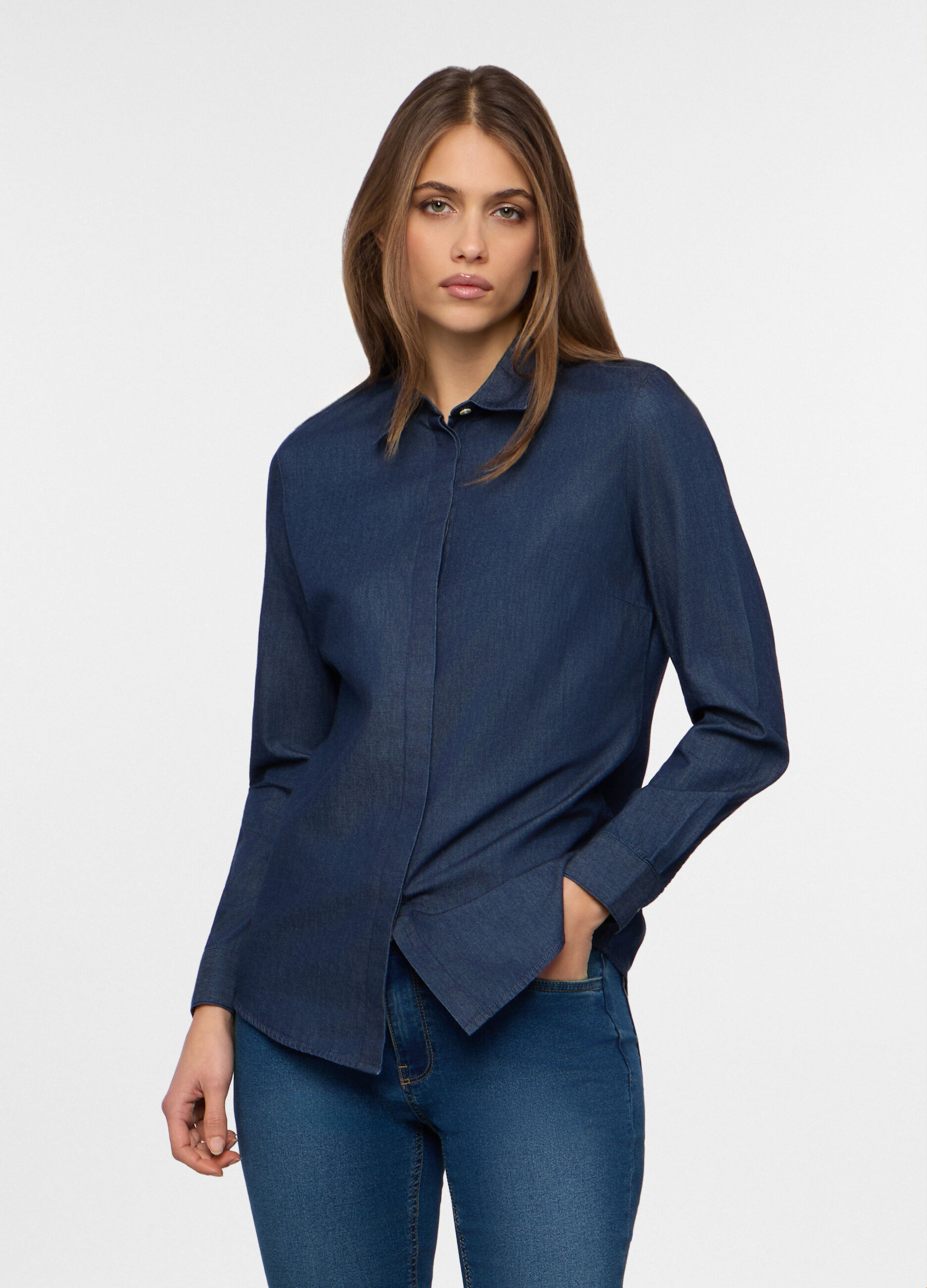 Camicia in denim di puro cotone donna_0