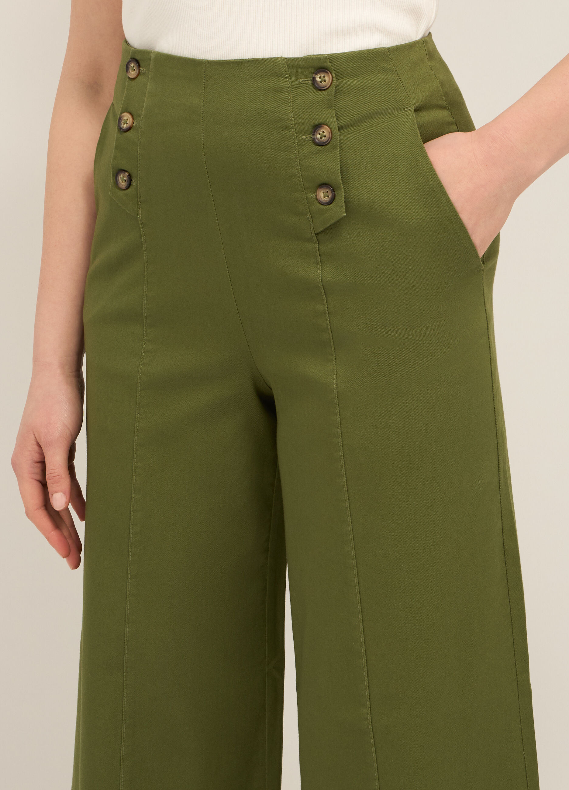 Pantaloni palazzo in cotone stretch donna_2