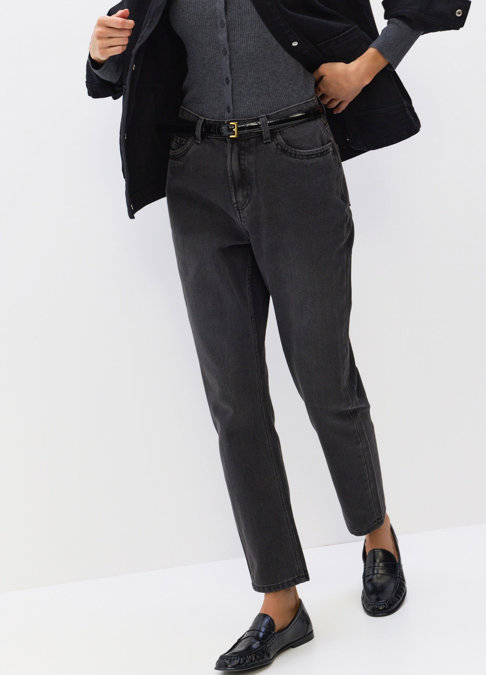 Pantaloni Mom Fit in denim misto cotone donna_2