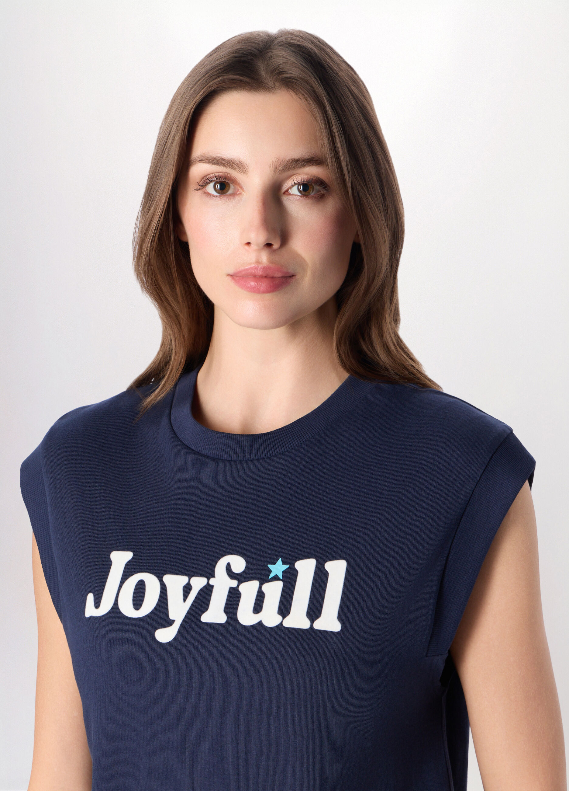 T-shirt smanicata in puro cotone Piquet donna_2