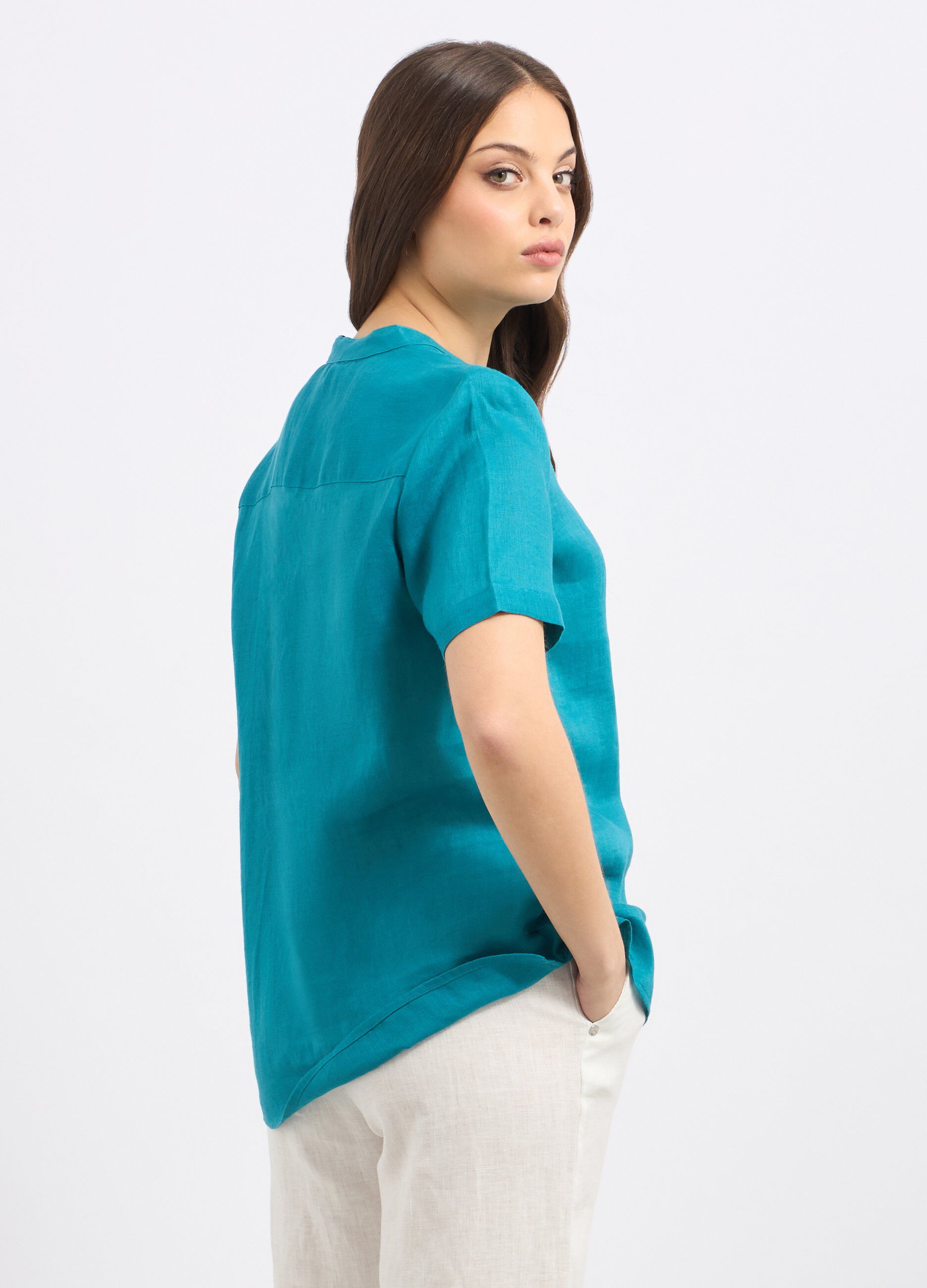 Camicia in puro lino a maniche corte donna_1