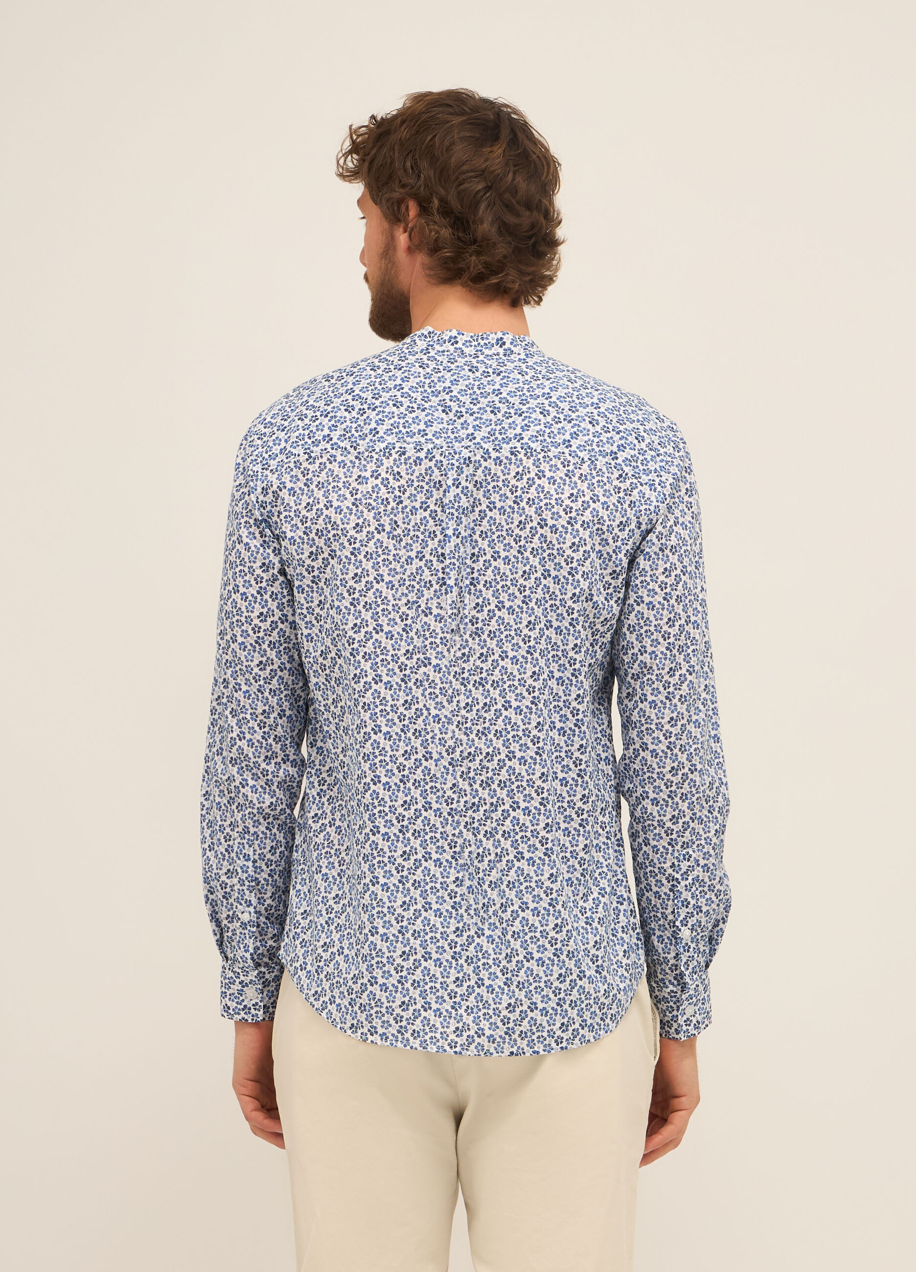 Camicia con collo alla coreana in cotone a fiore