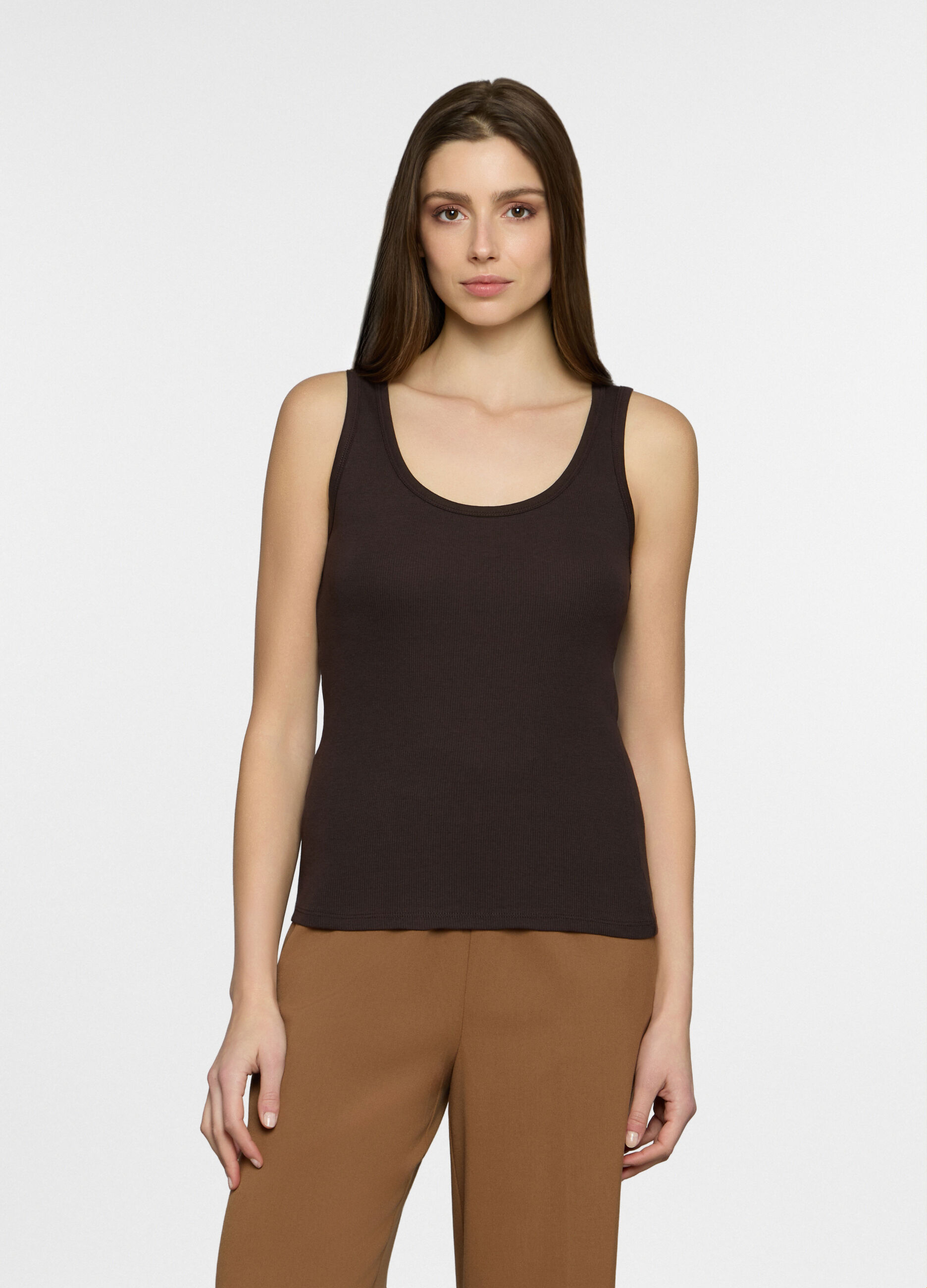 Canotta fitted con scollo rotondo donna_0