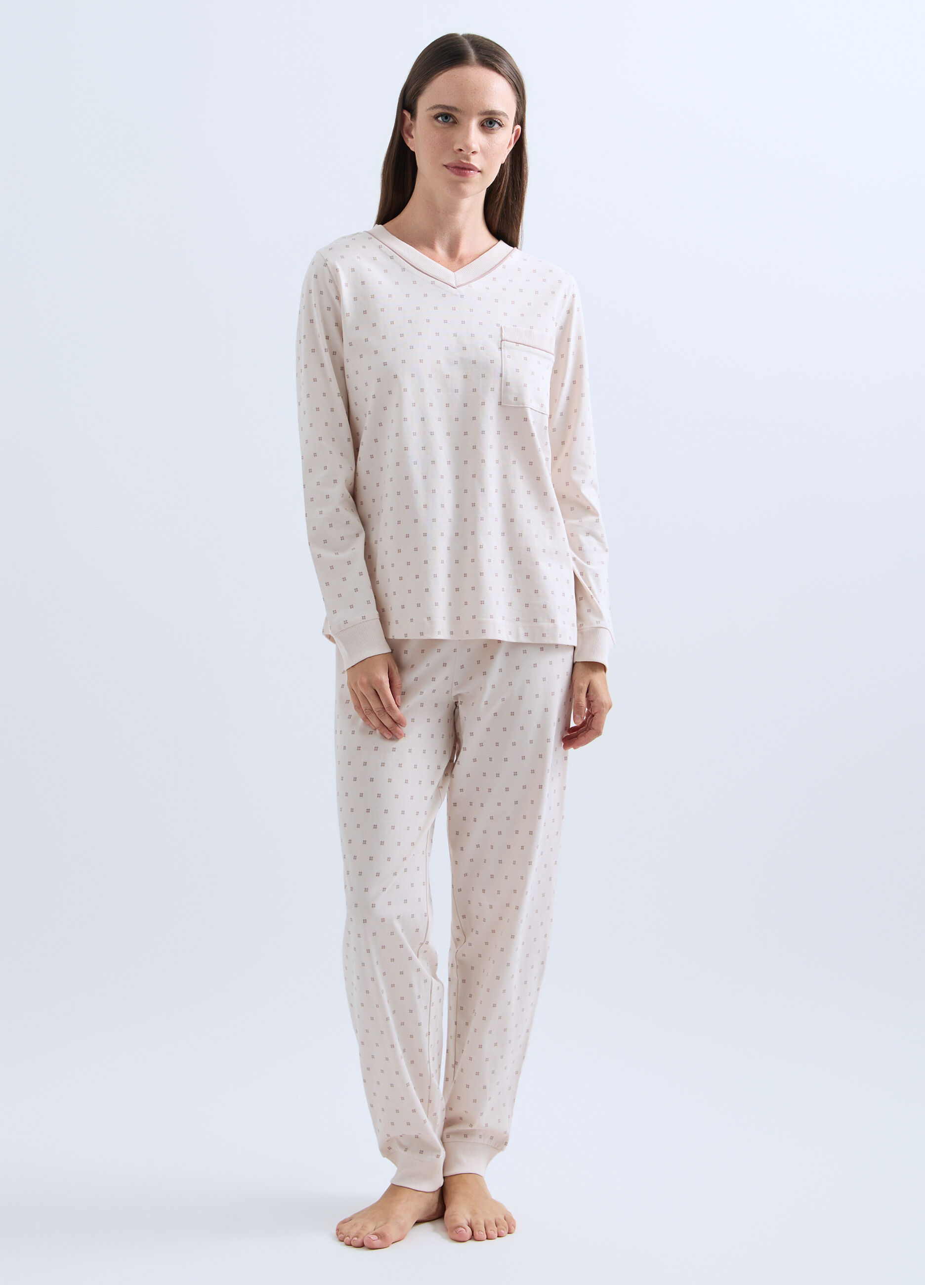 Set pigiama lungo in jersey di puro cotone donna_0