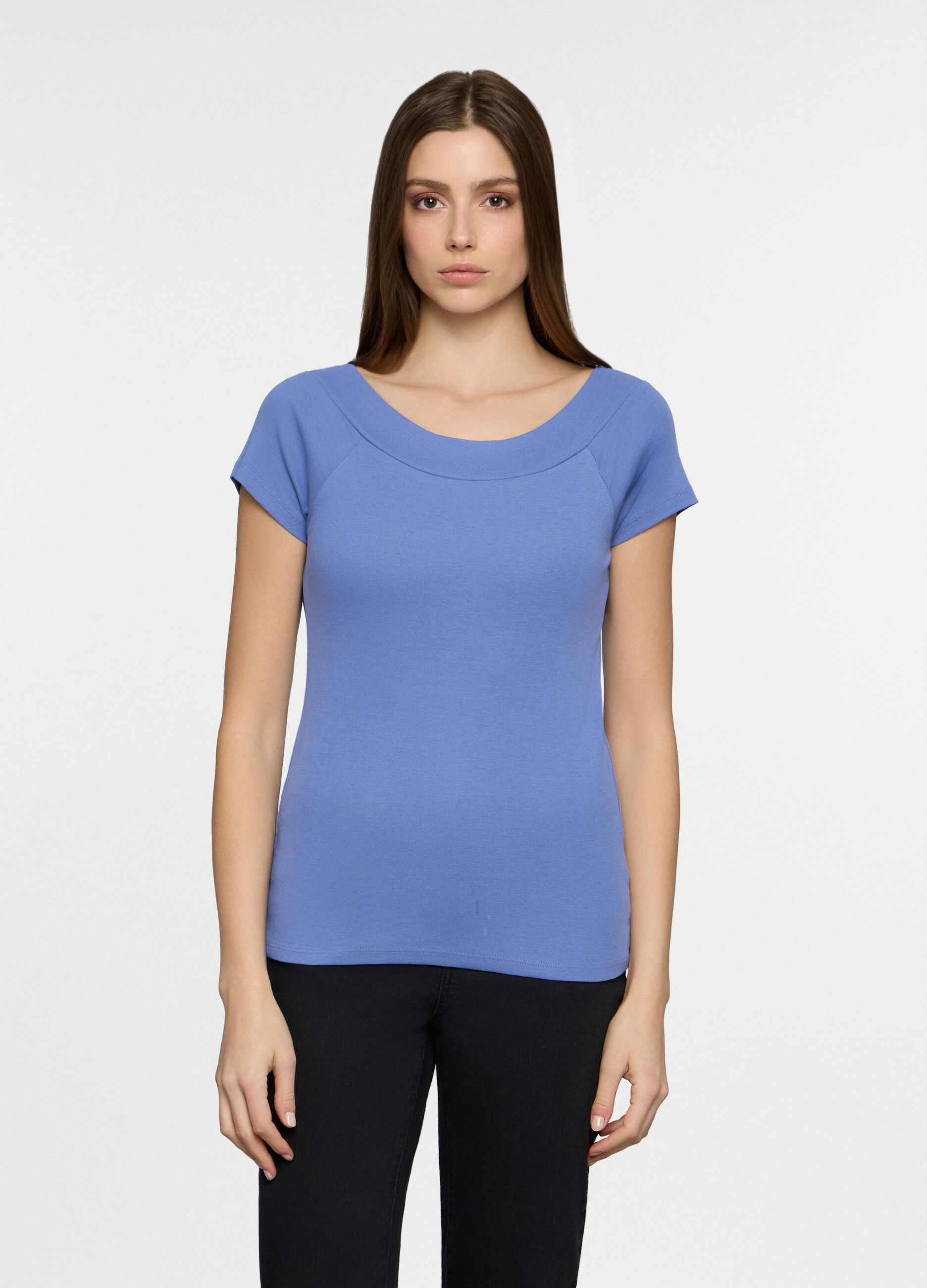 T-shirt con scollo rotondo in costina donna_0