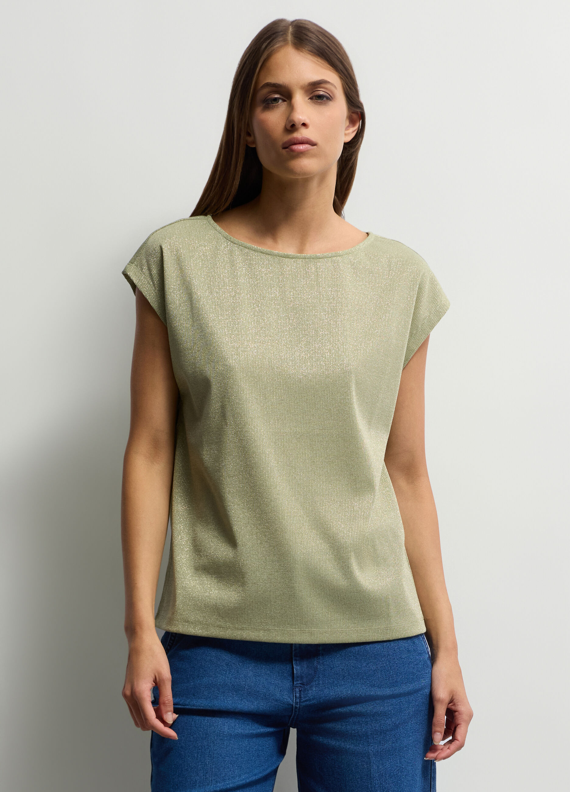 Top girocollo in costina stretch donna_0