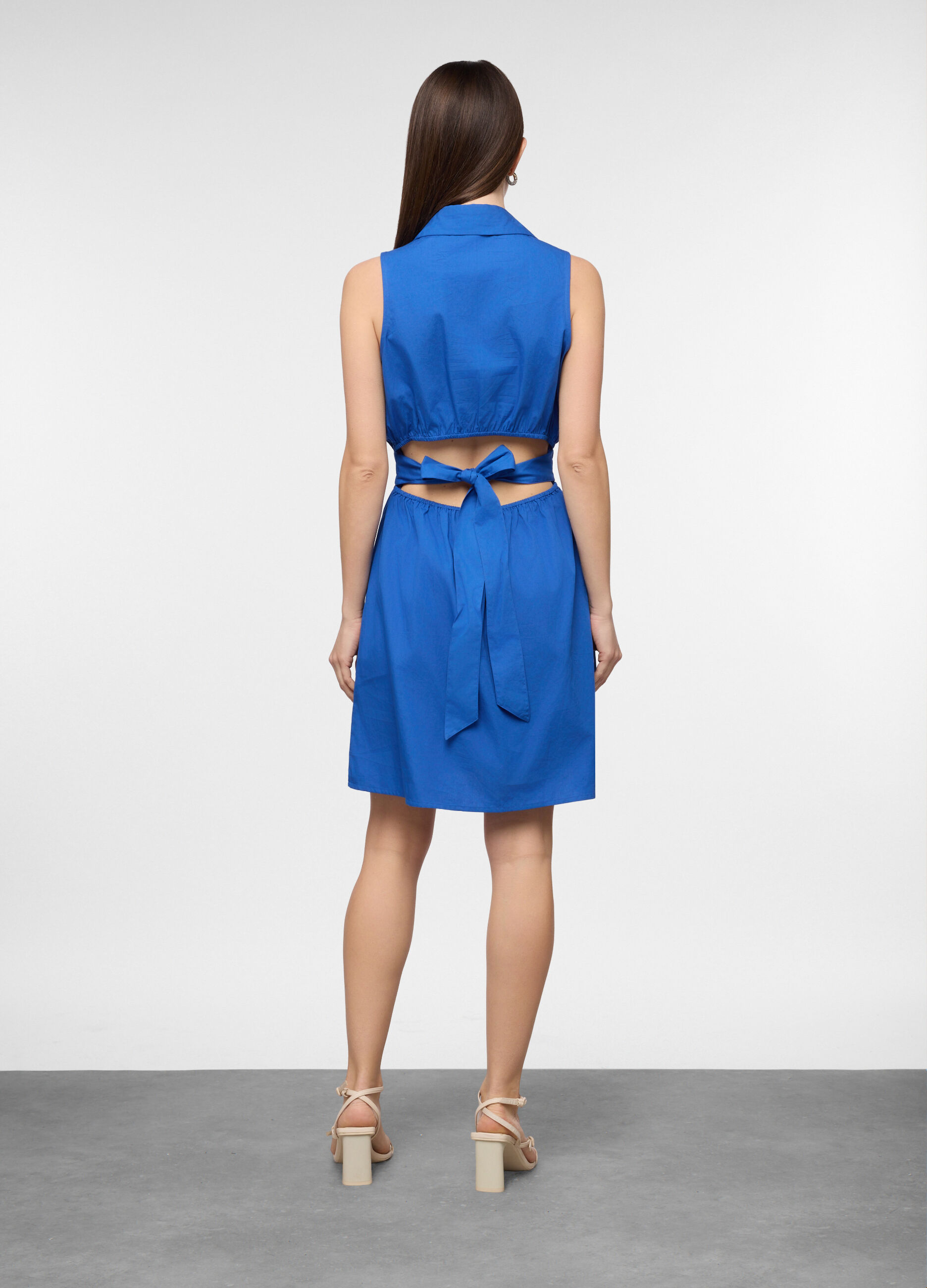 Abito corto fitted in popeline di puro cotone donna_1