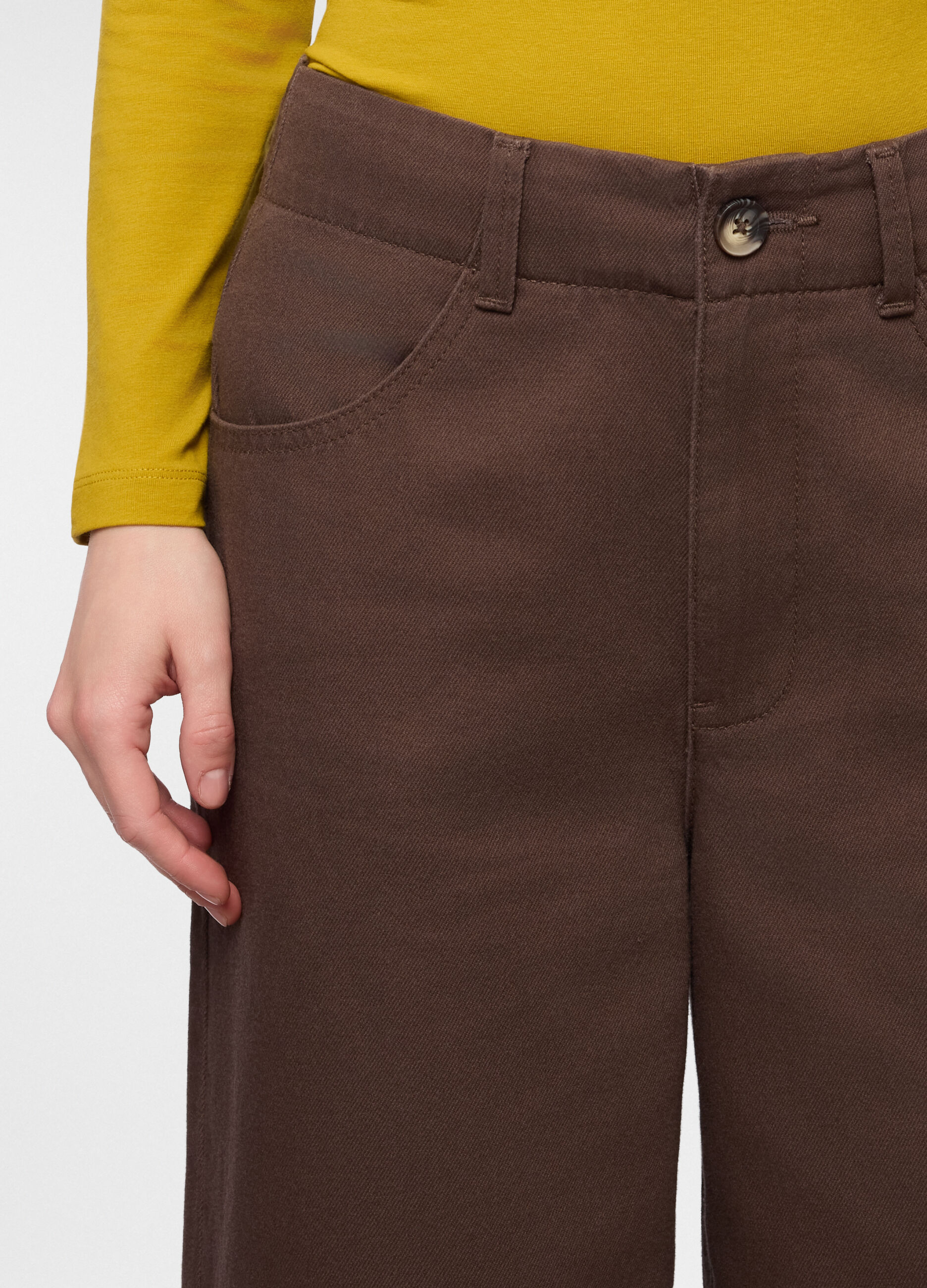 Pantaloni wide leg in denim di puro cotone donna_2