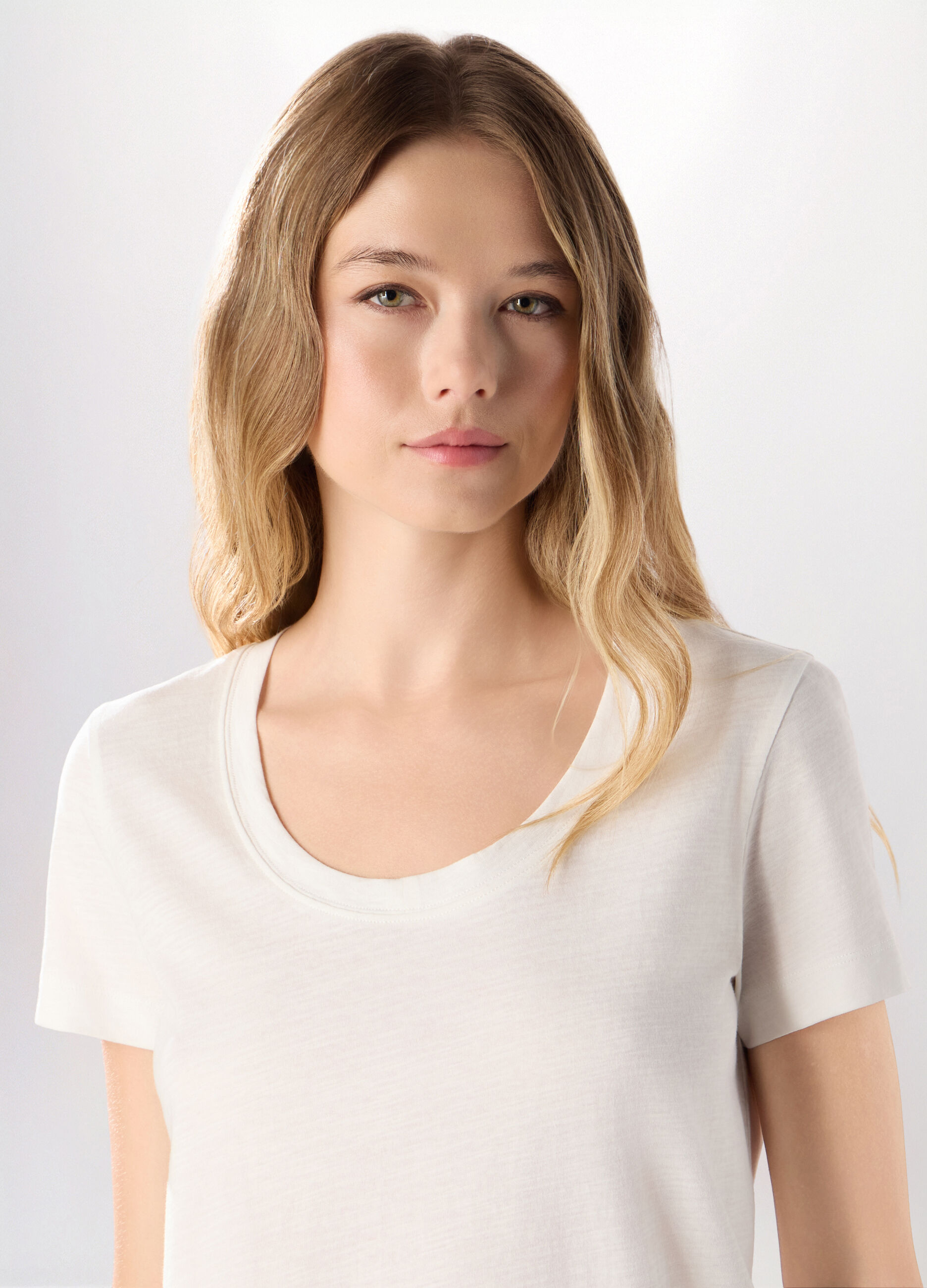 T-shirt in jersey slub di puro cotone donna_2
