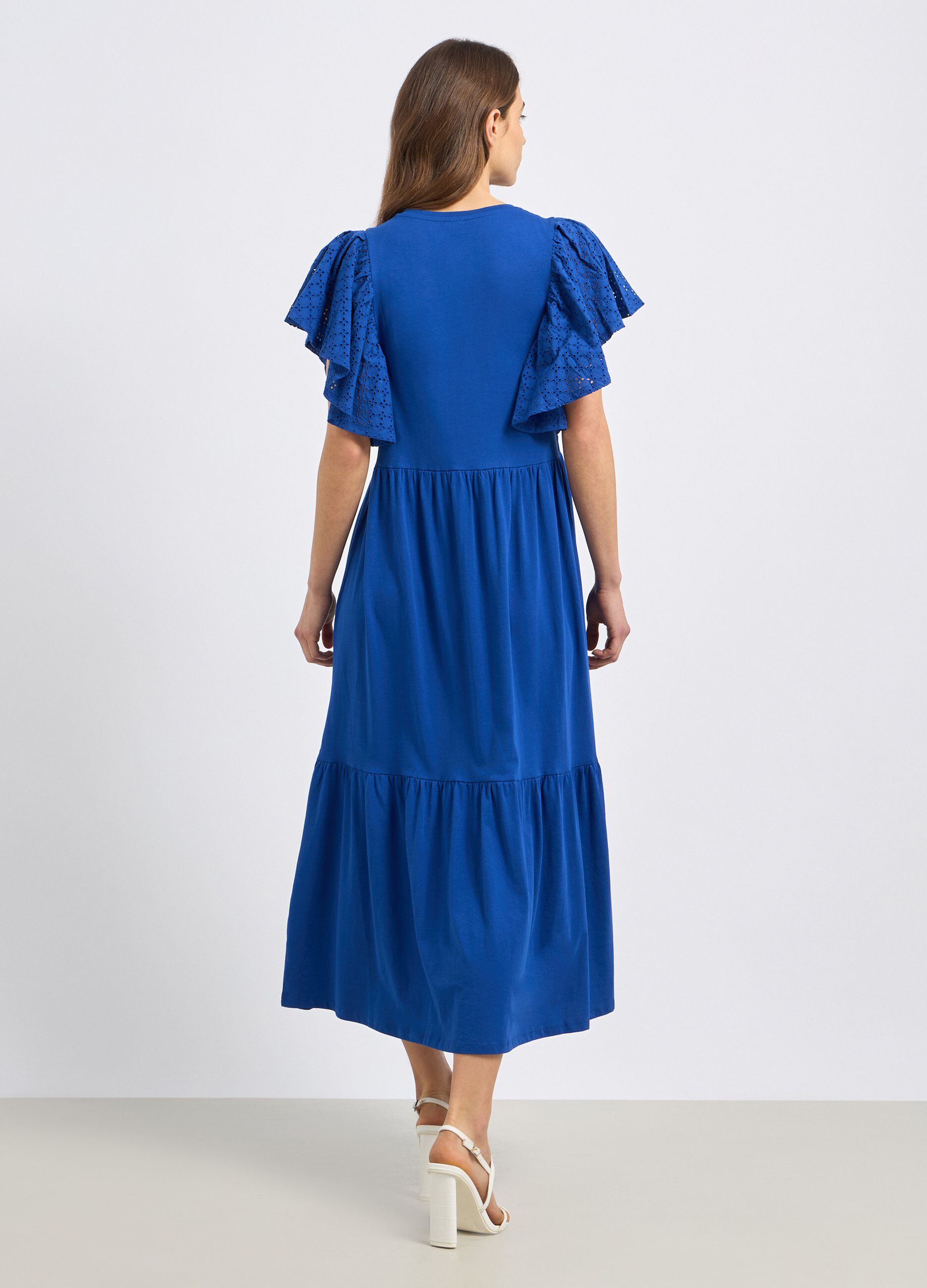 Abito lungo in puro cotone con inserti in sangallo donna_1