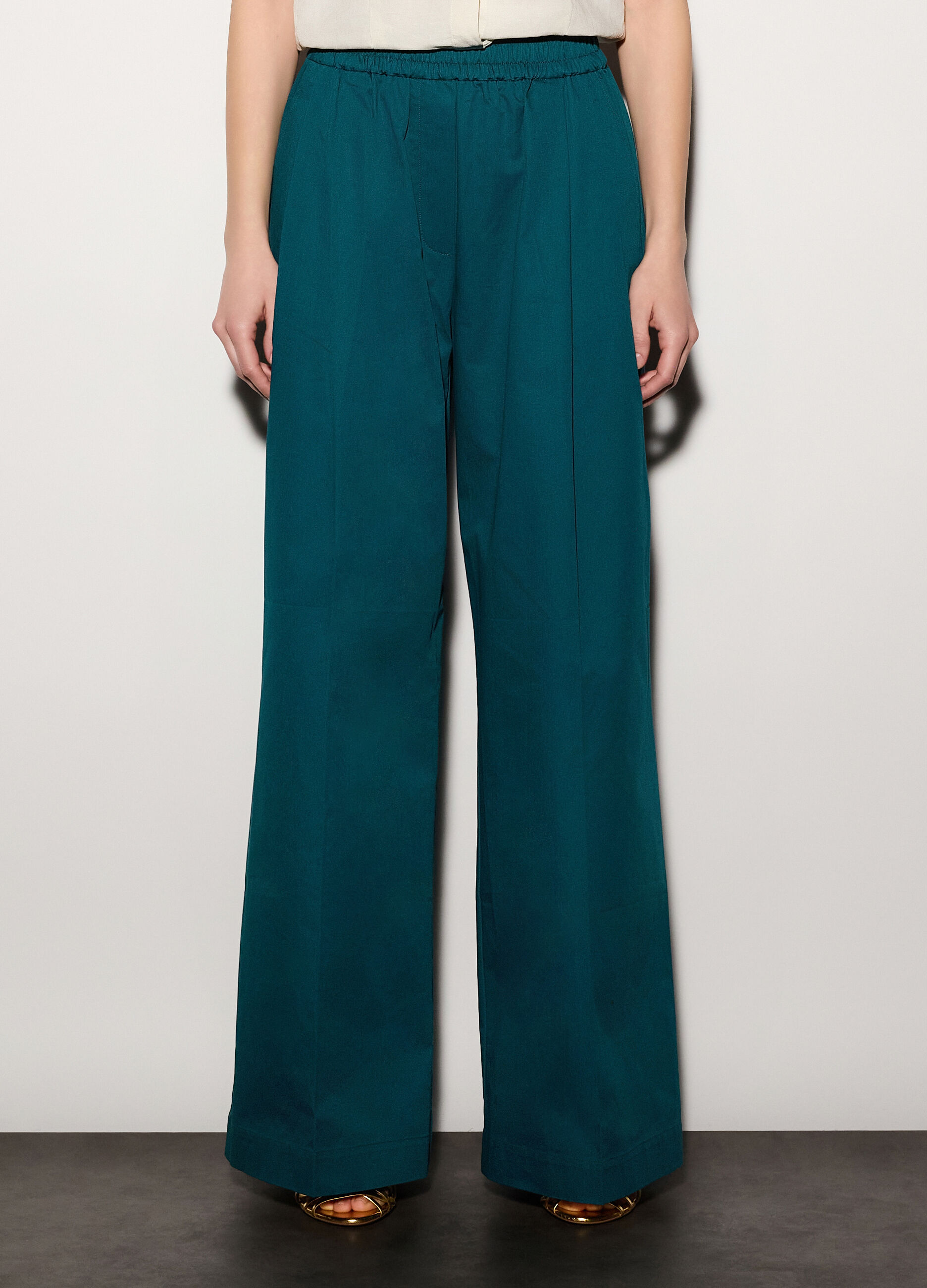 Pantaloni palazzo regular fit in puro cotone donna_1