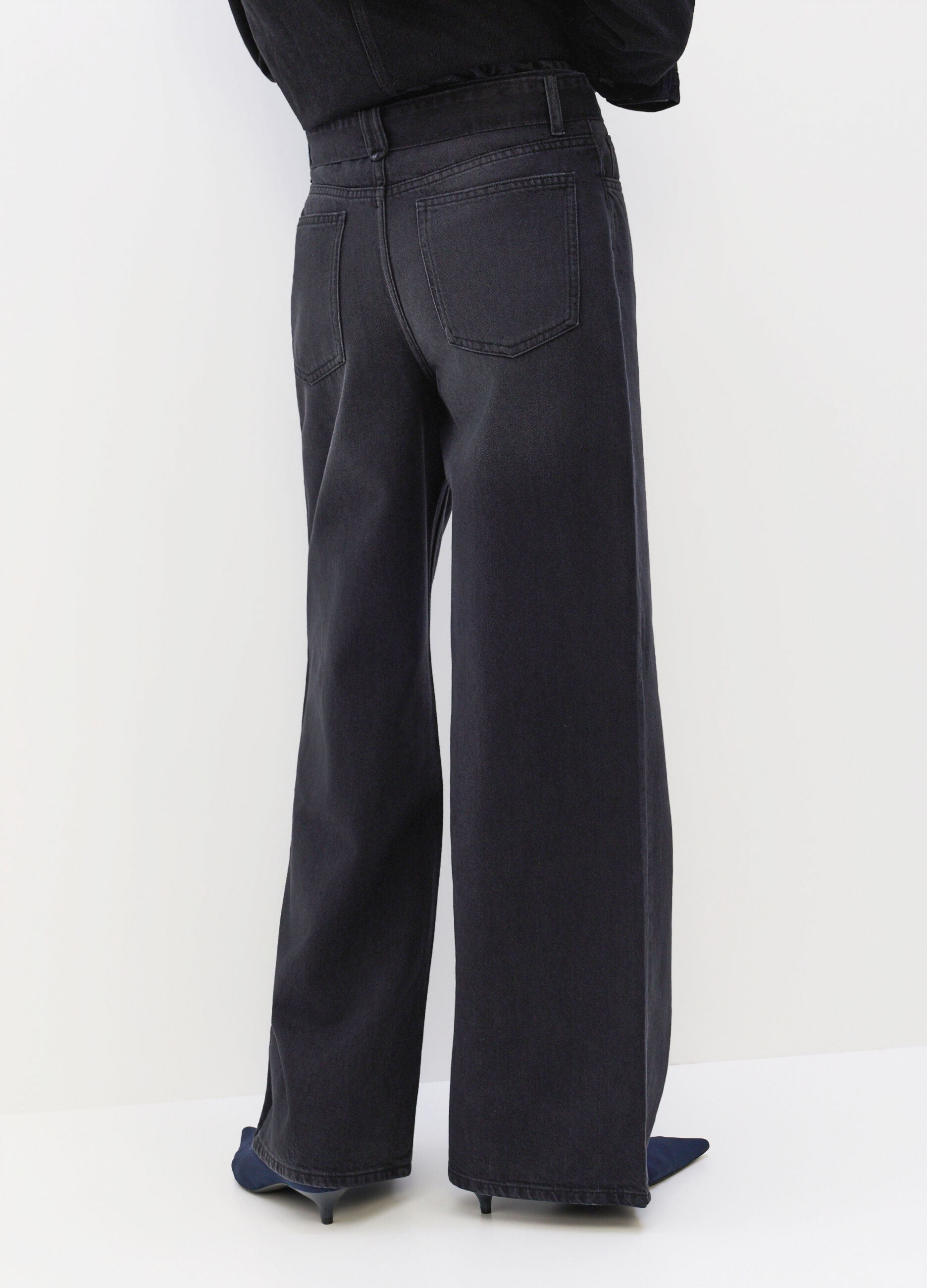 Pantaloni Wide Leg in denim di puro cotone donna_1