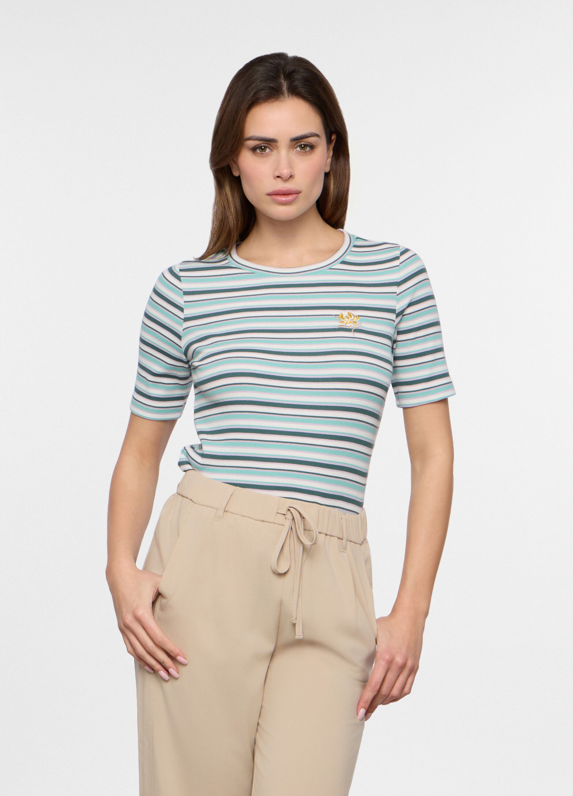 T-shirt in costina misto cotone donna_0