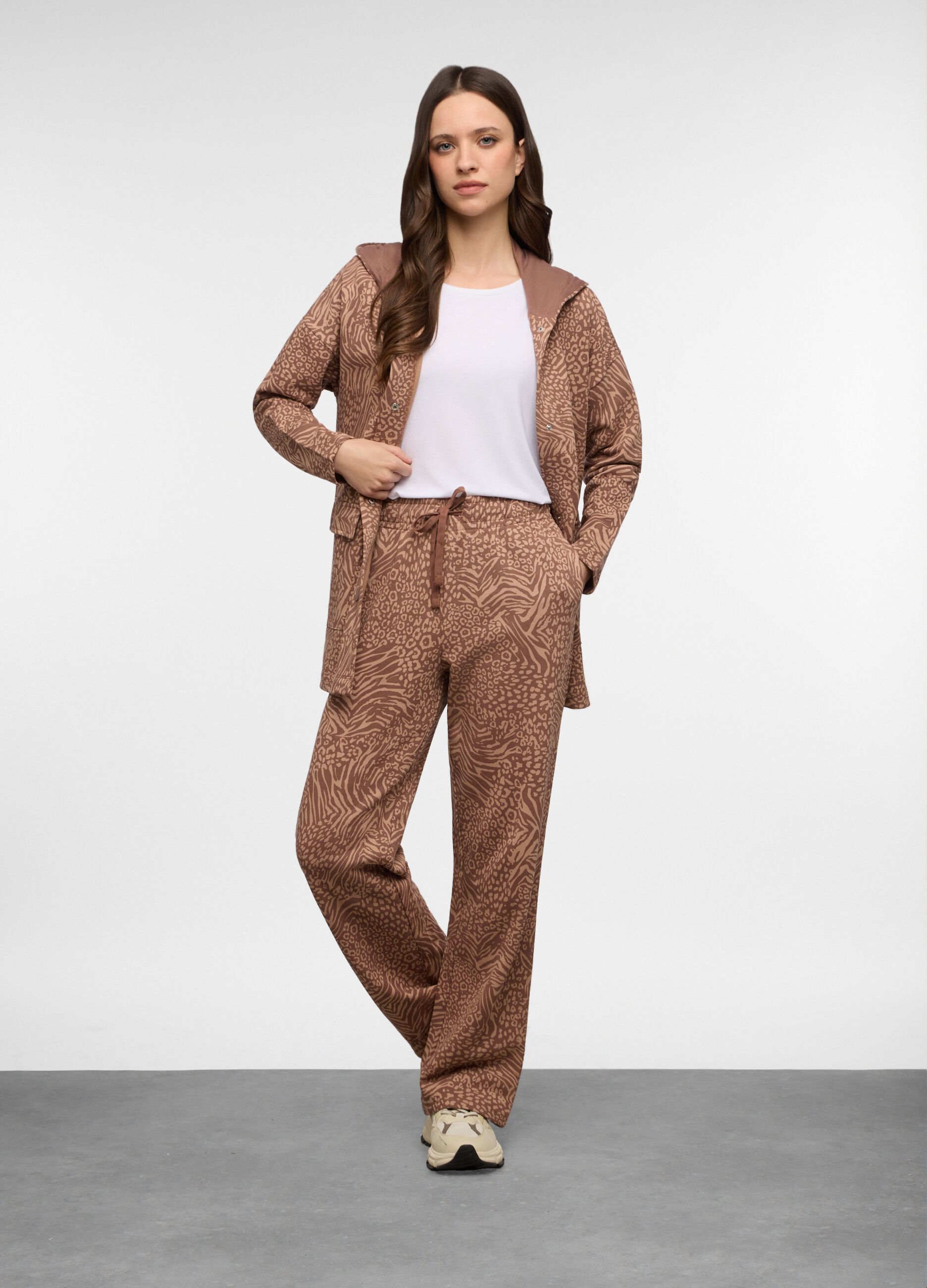 Pantaloni Wide Leg in french terry di puro cotone donna_0