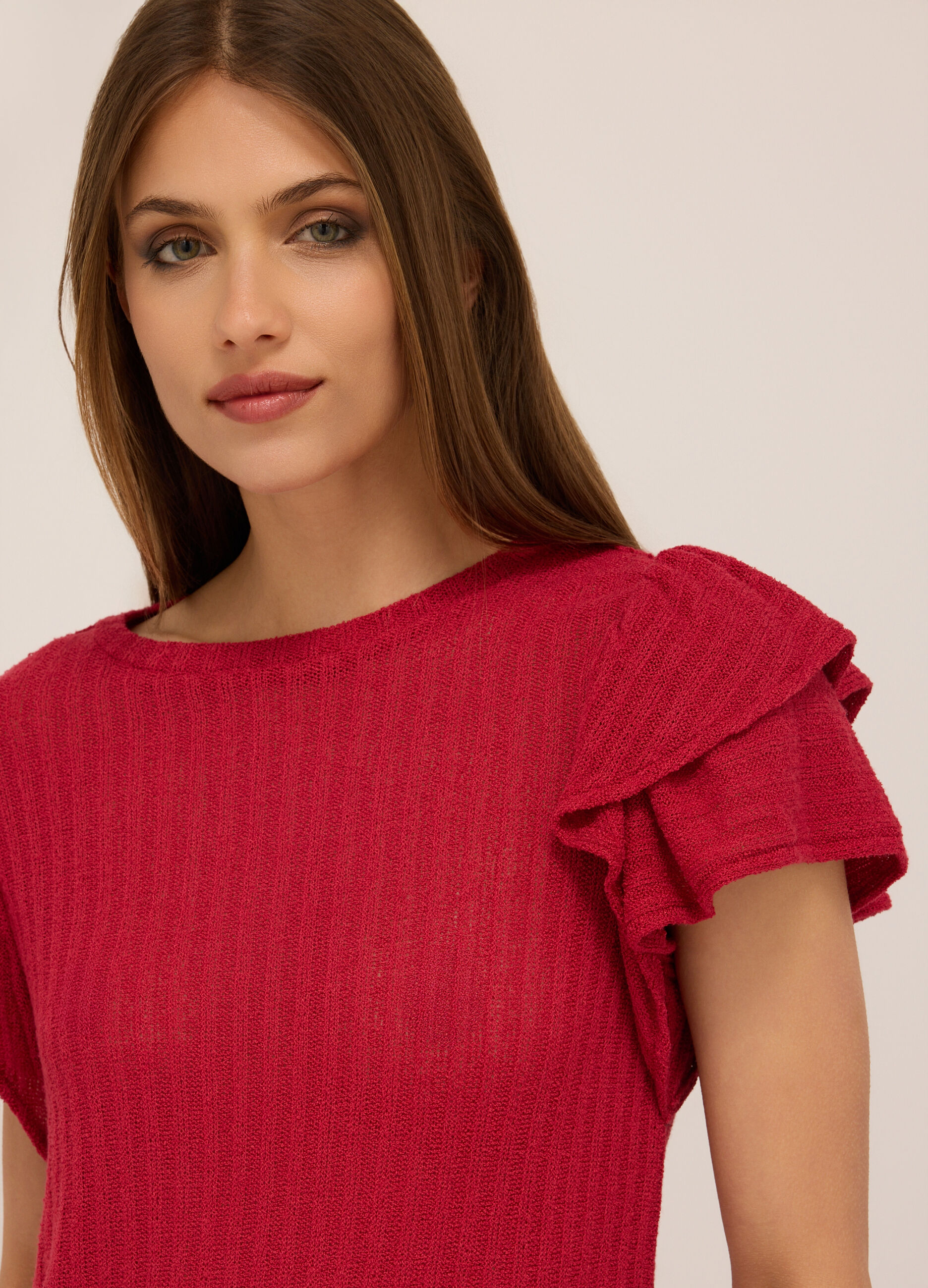 T-shirt in costina con rouches donna_2