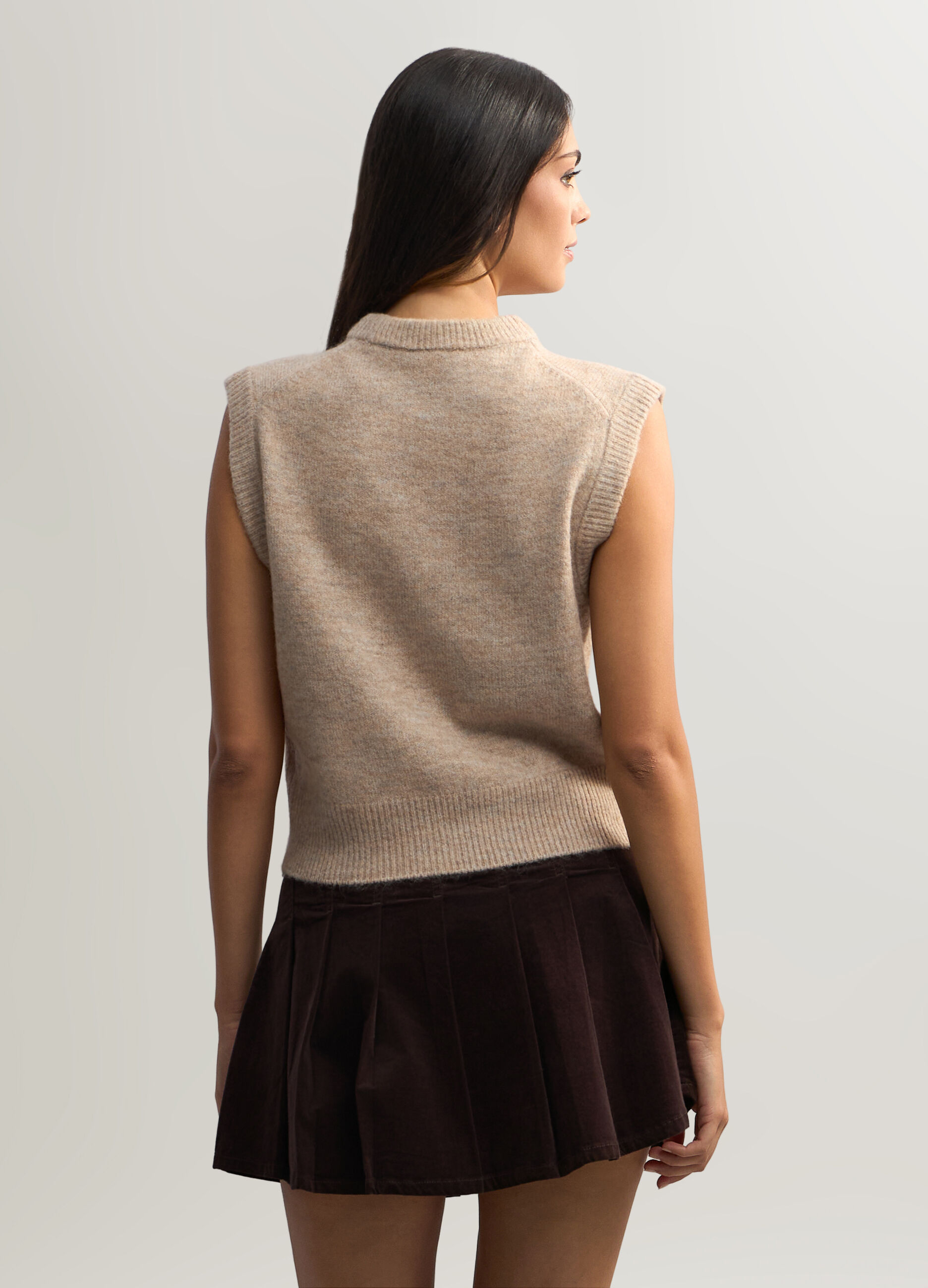 Gilet girocollo in maglia rasata donna_1