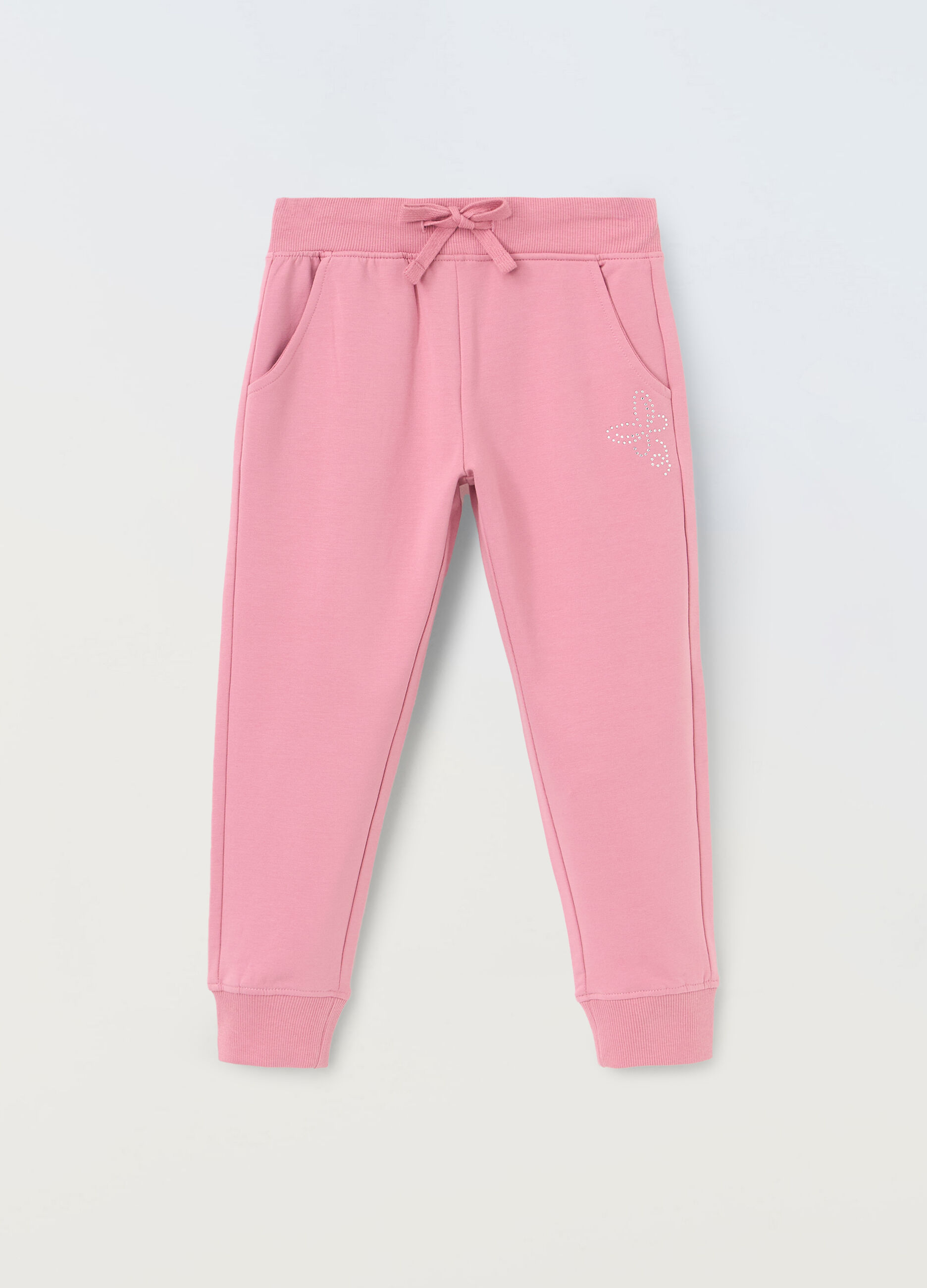 Joggers con strass in french terry stretch bambina_0