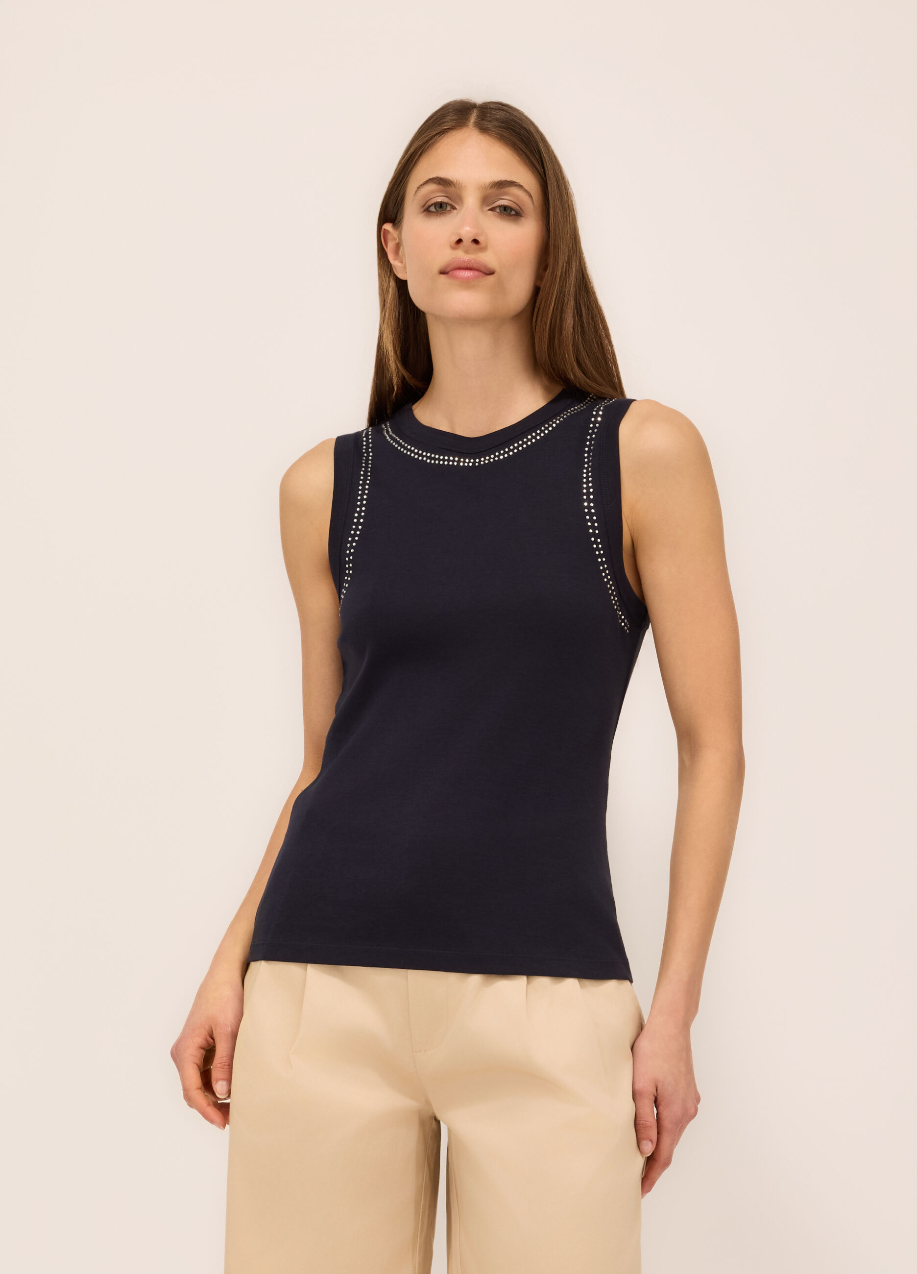 Top con strass in puro cotone donna_0