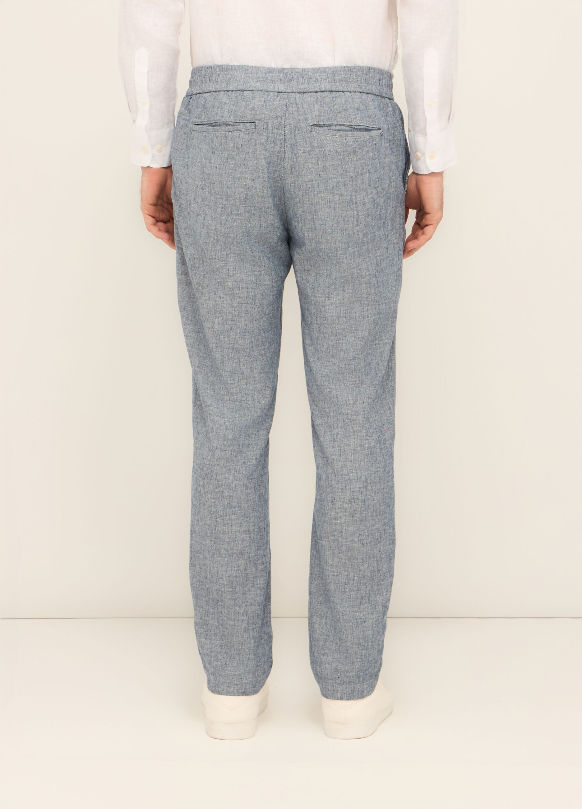 Pantaloni chino in cotone e lino stretch uomo_1