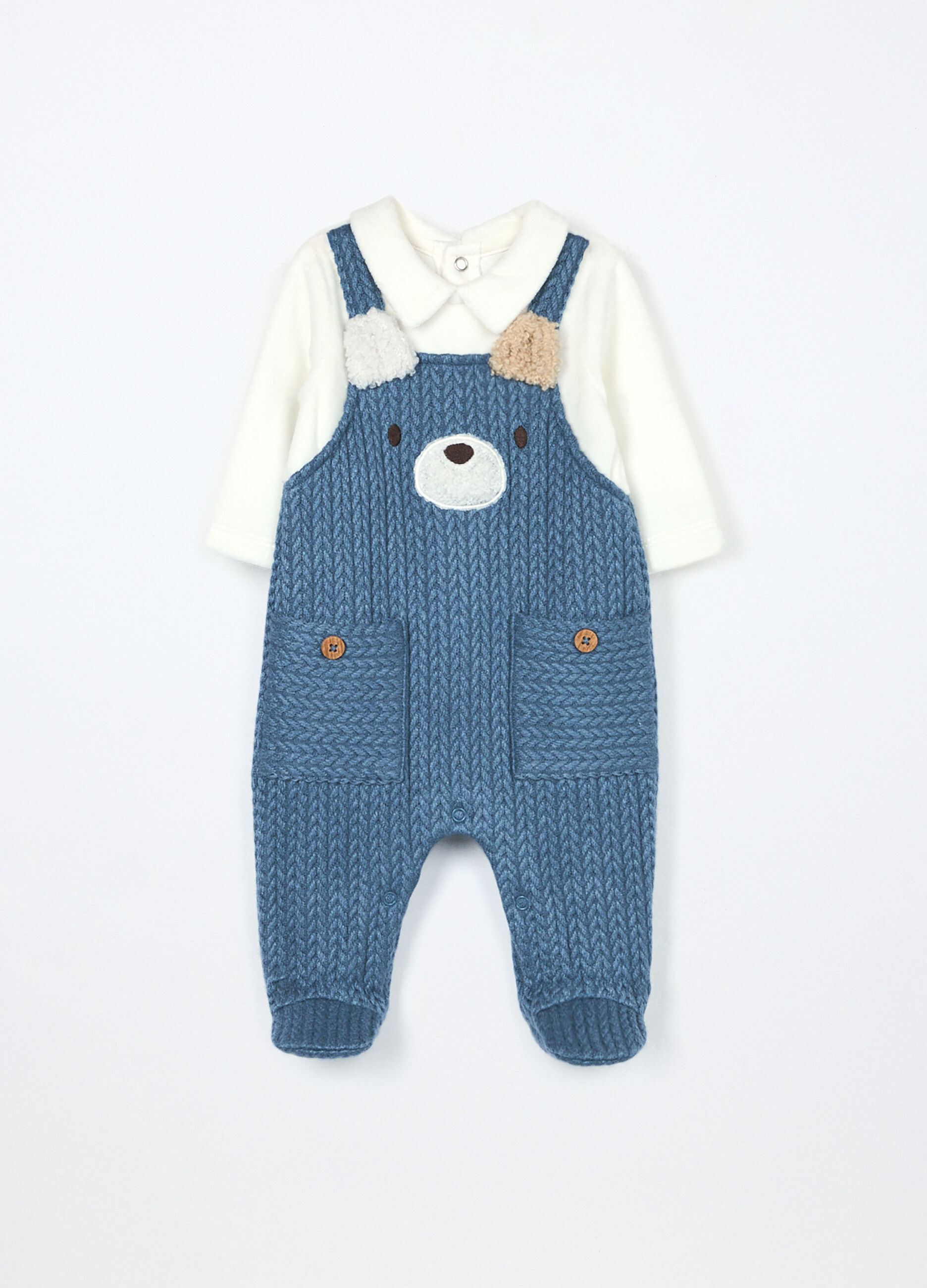 Tutina lunga a salopette in velour neonato_0