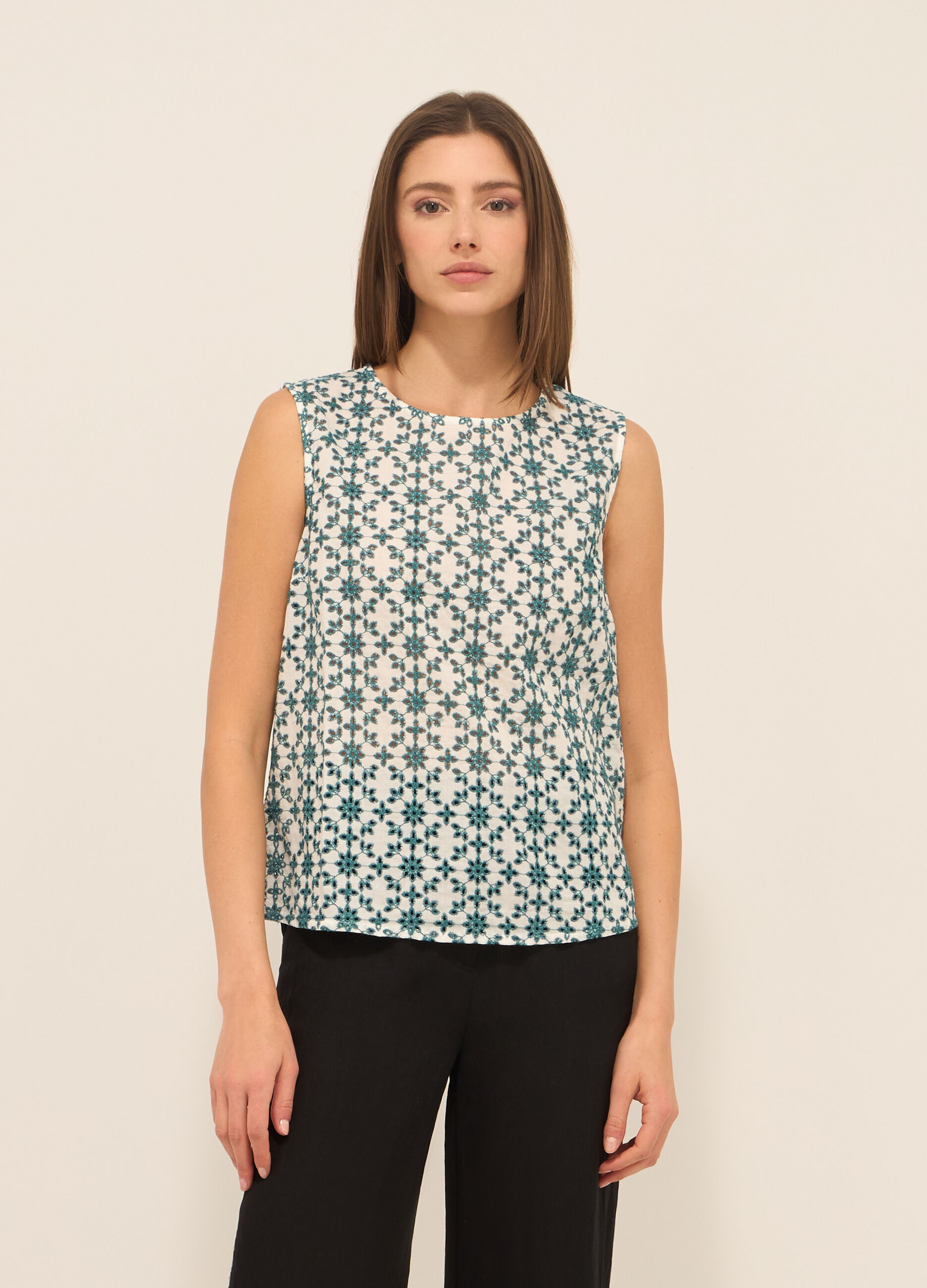 Blusa smanicata in puro cotone donna_0