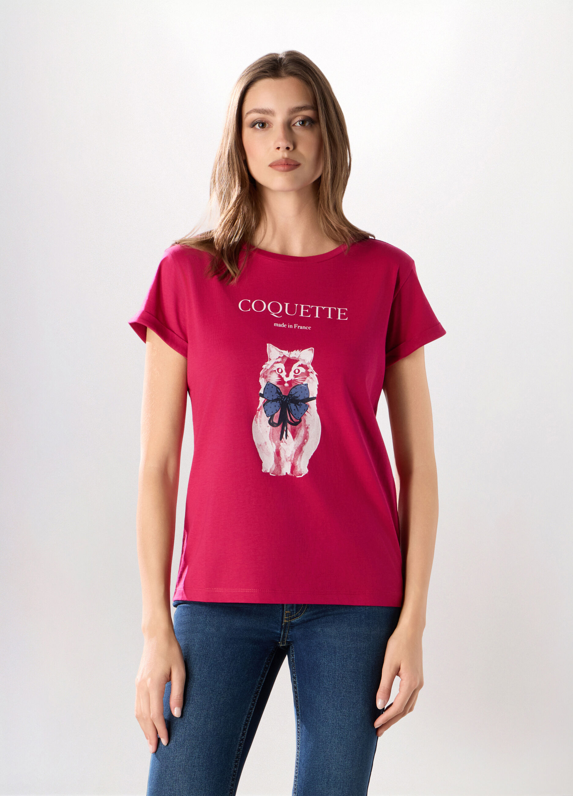 T-shirt in puro cotone con stampa donna_0