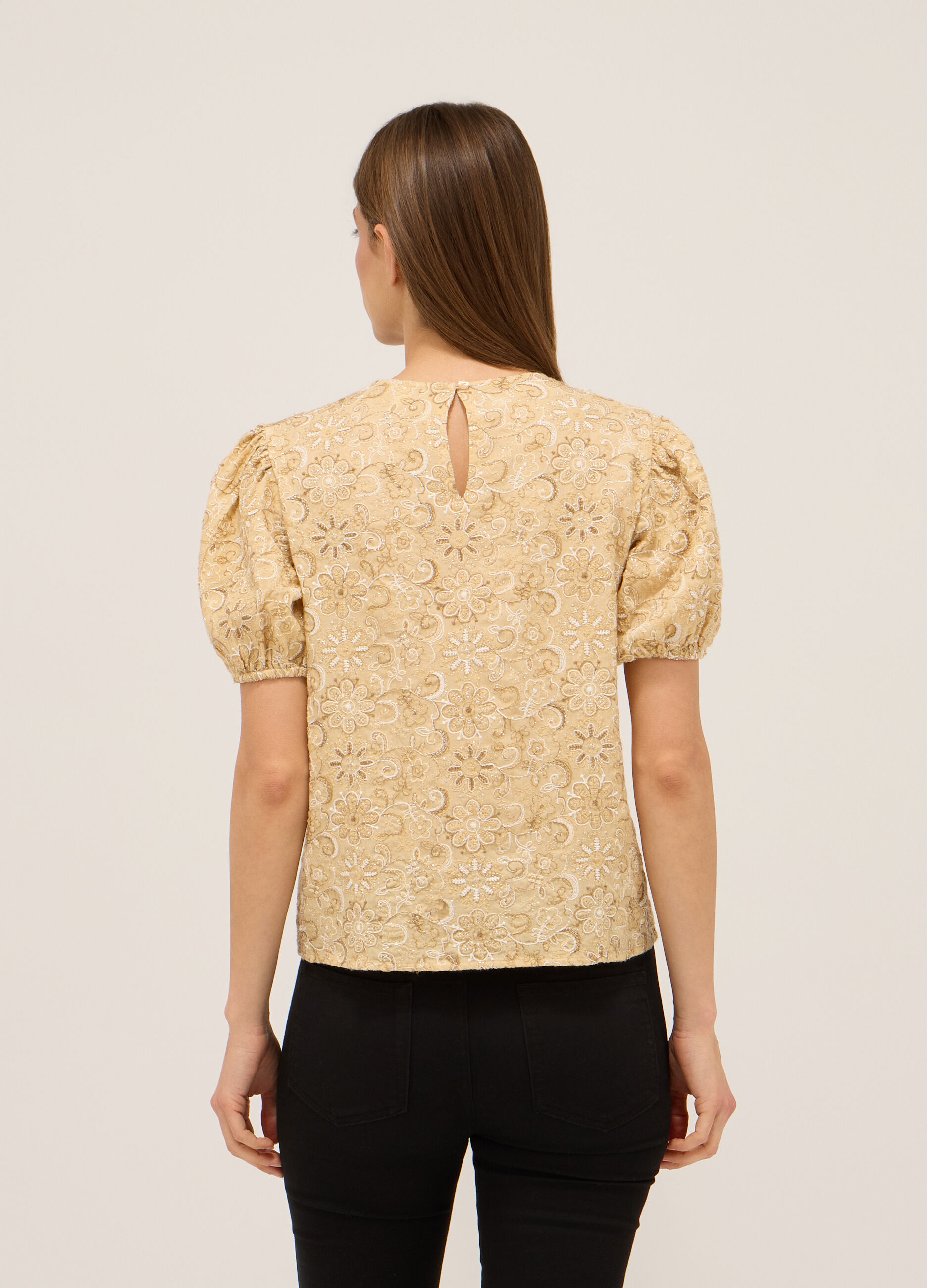 Blusa con ricami in misto cotone donna_1