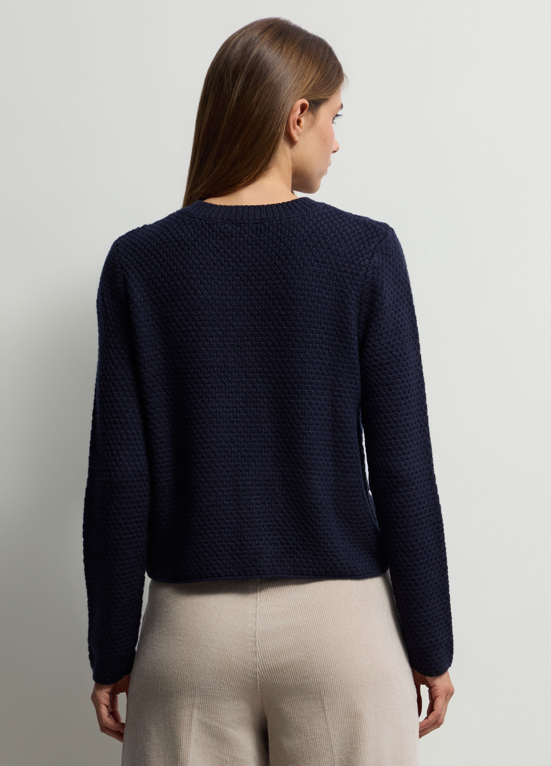 Cardigan girocollo operato misto lana donna_1