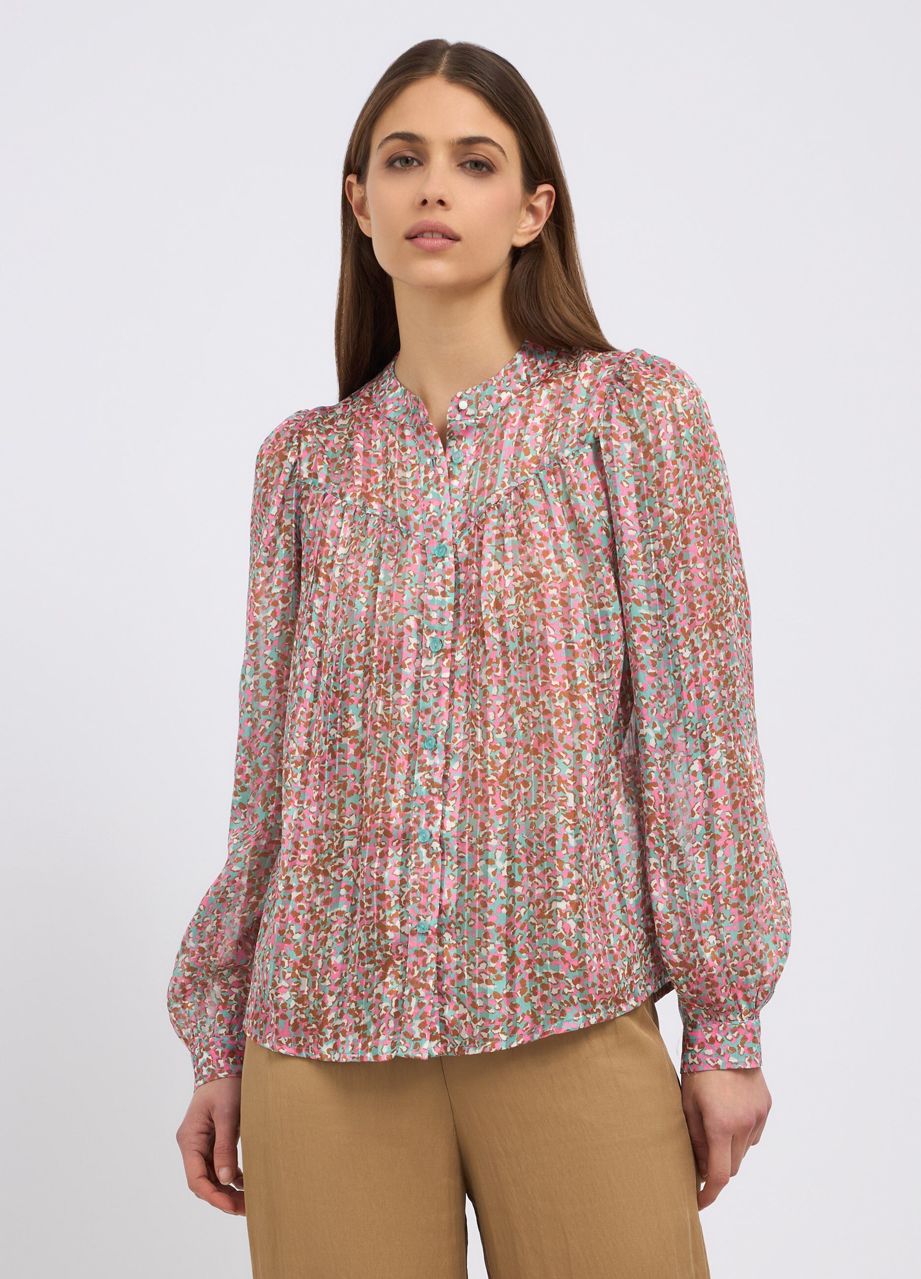Camicia plissettata con stampa donna_0