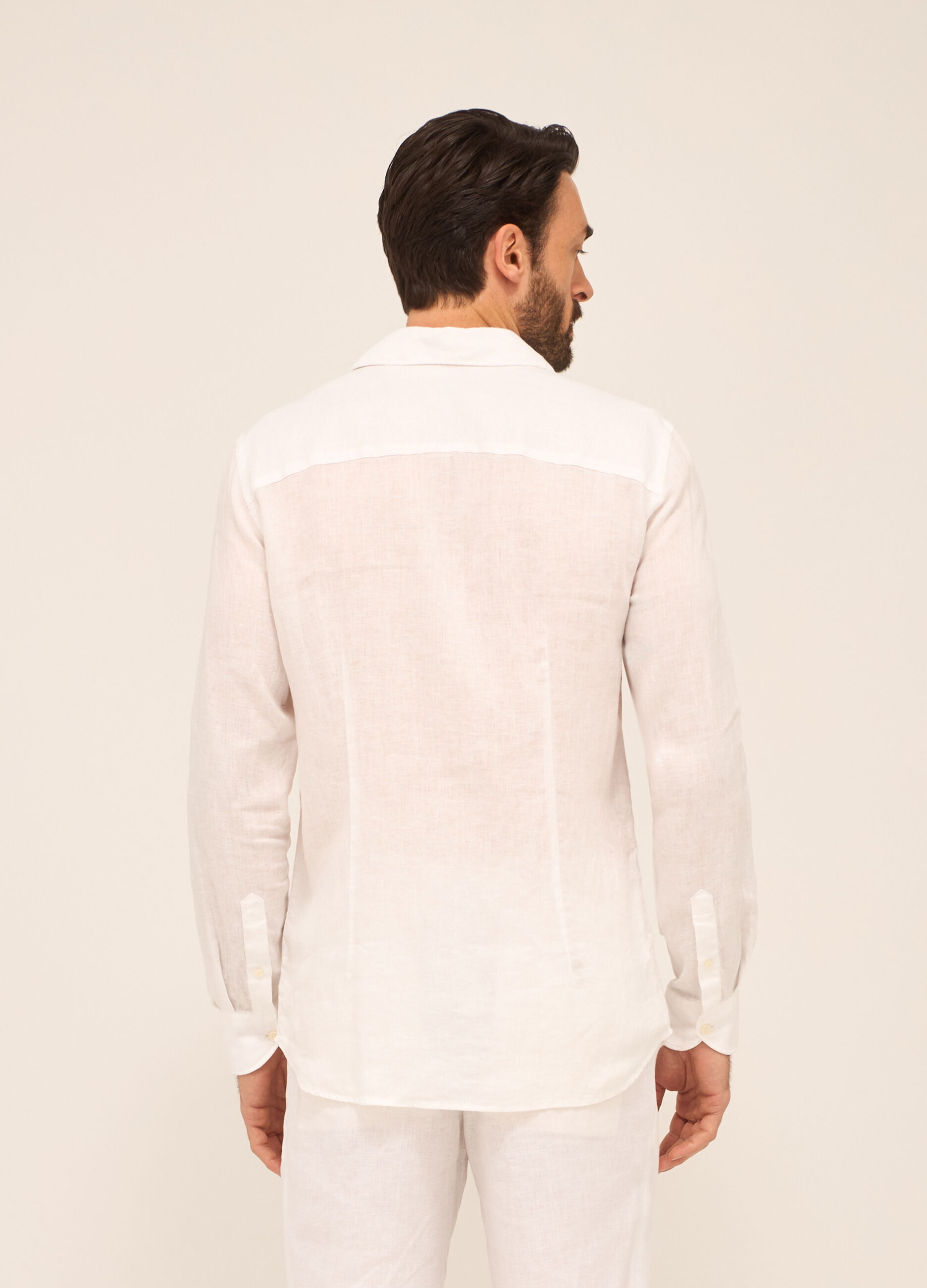 Camicia slim fit in lino a righe uomo_1