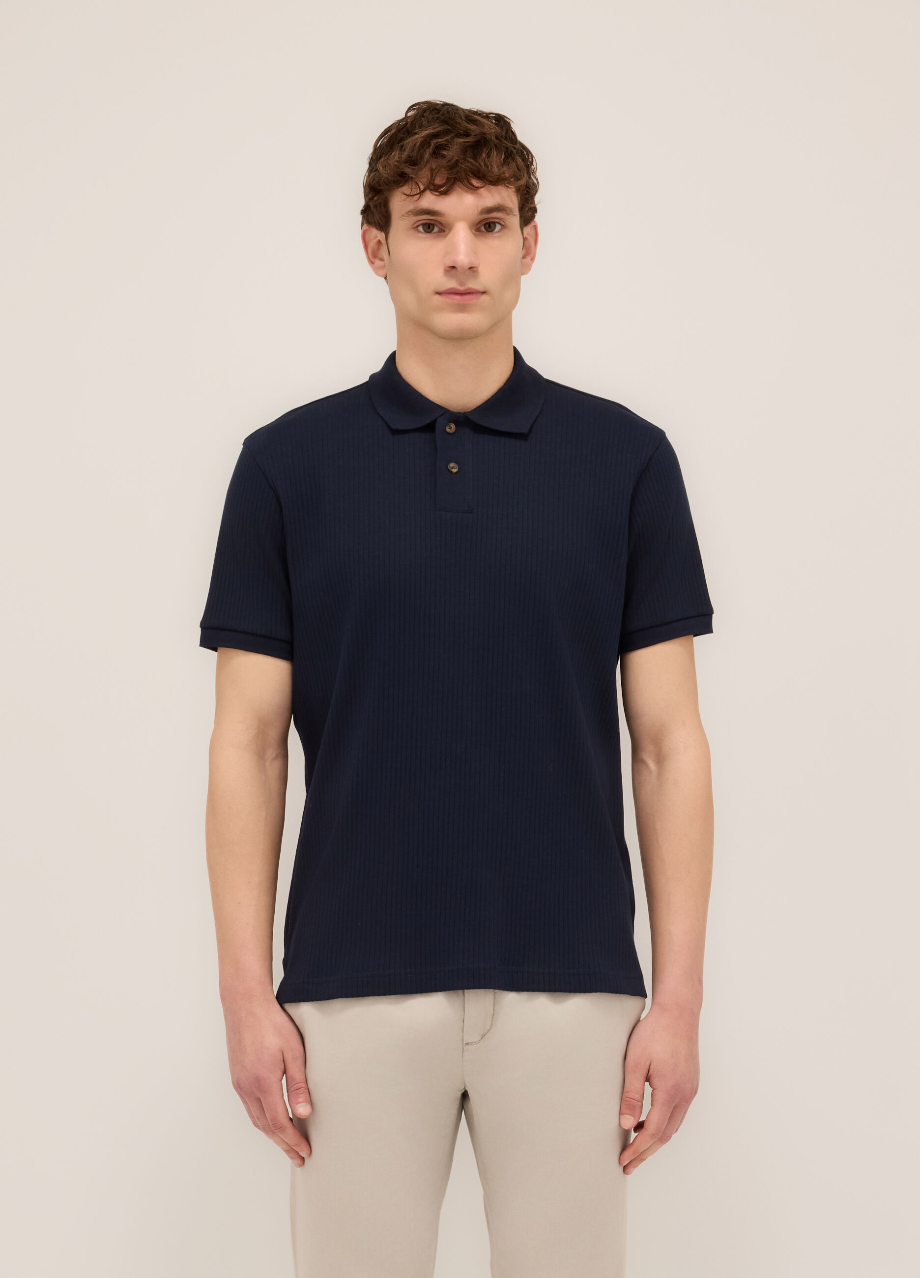 Polo a maniche corte in interlock di cotone stretch uomo_0