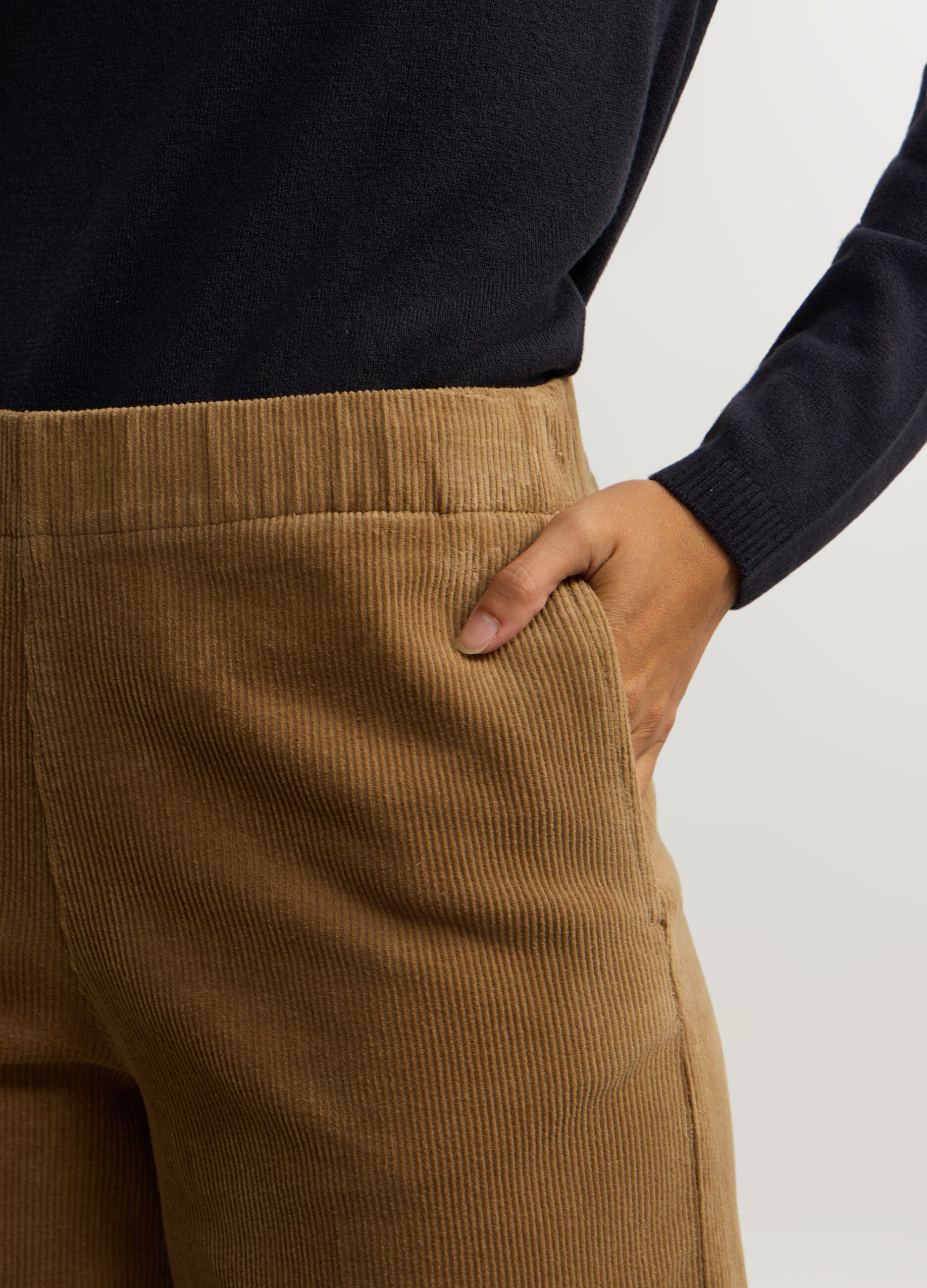 Pantaloni Straight Fit in velluto a coste di cotone stretch donna _3
