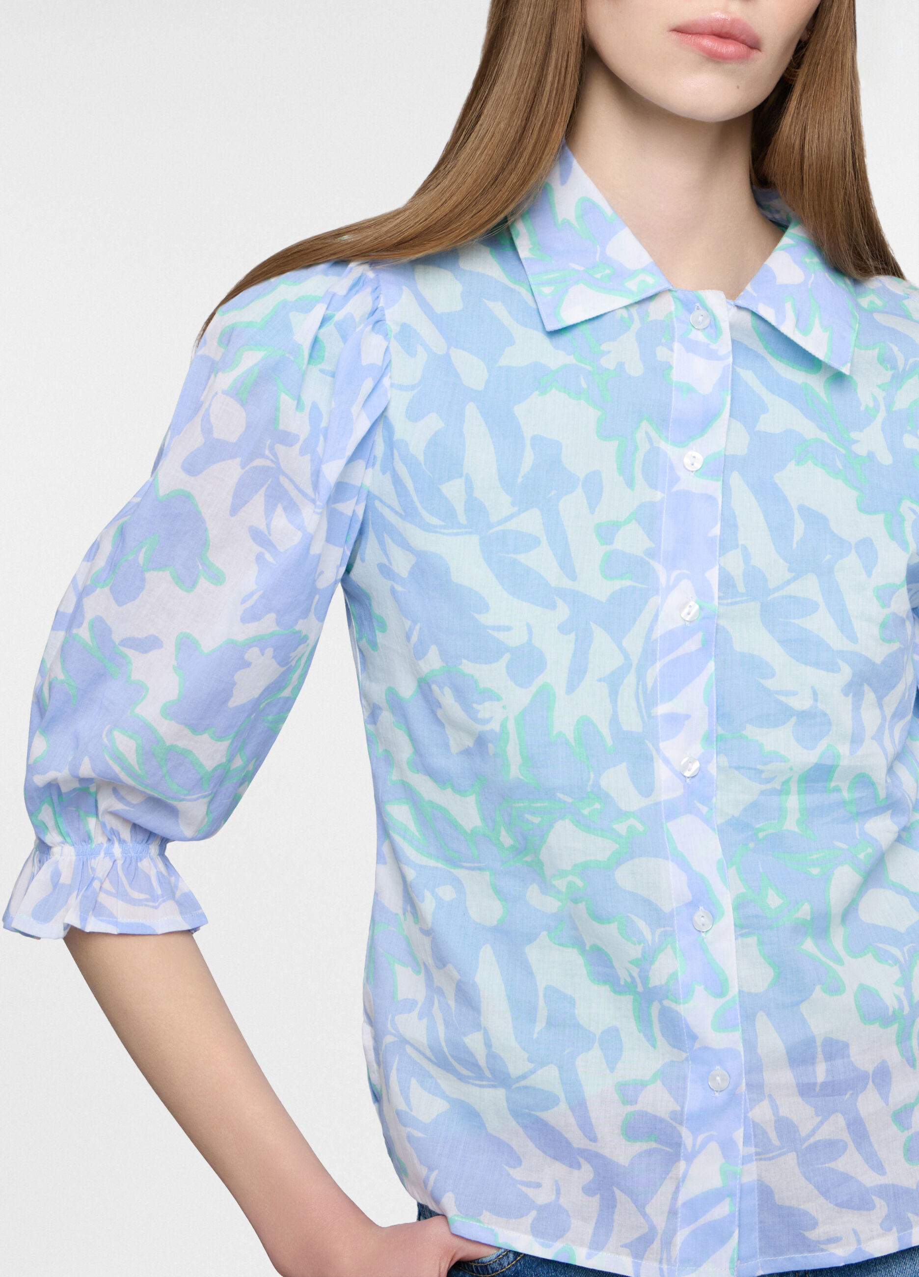 Camicia fit regular con colletto alla francese in puro cotone voile donna_2