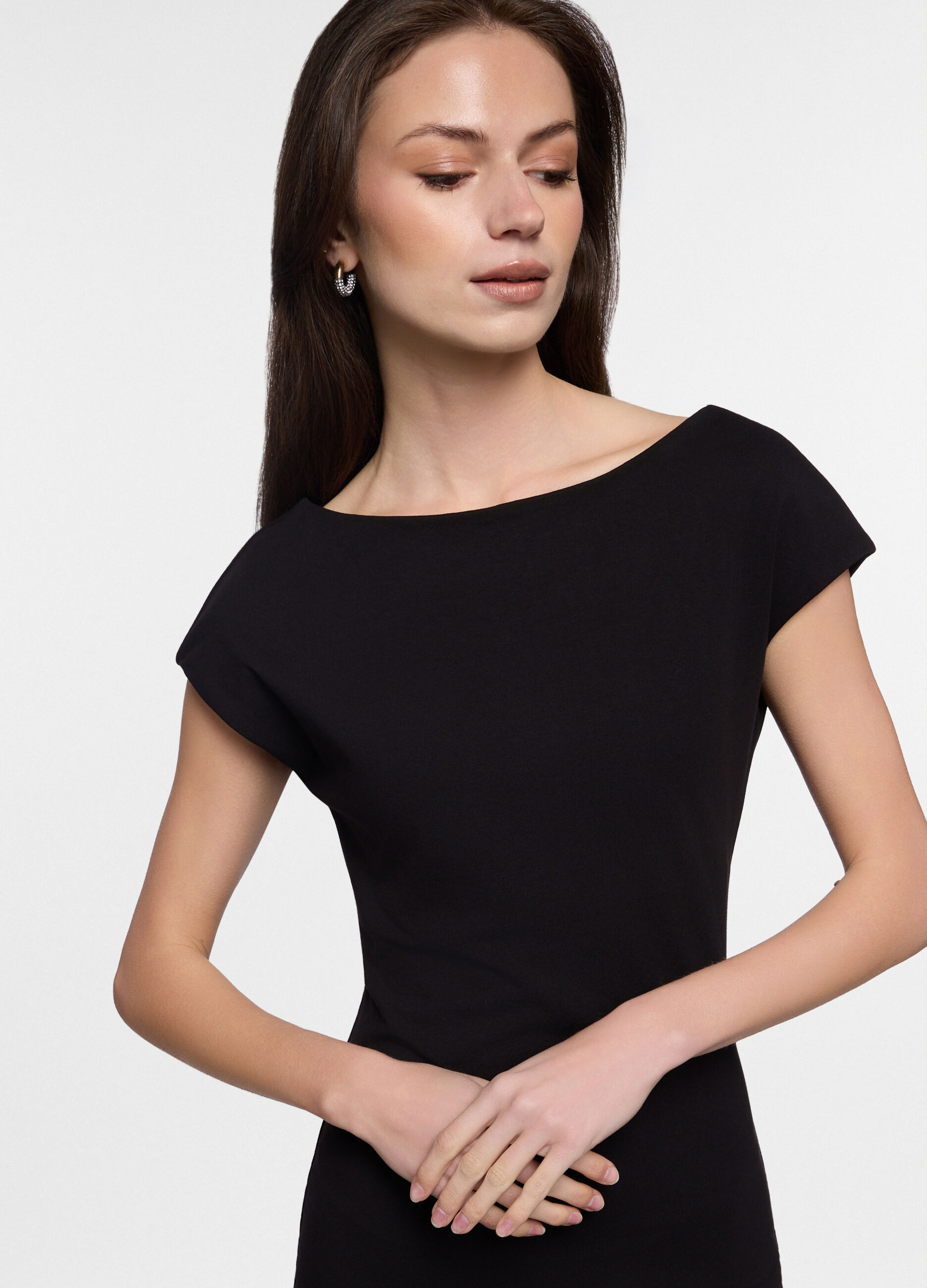 Abito corto fitted in jersey di cotone stretch donna_2