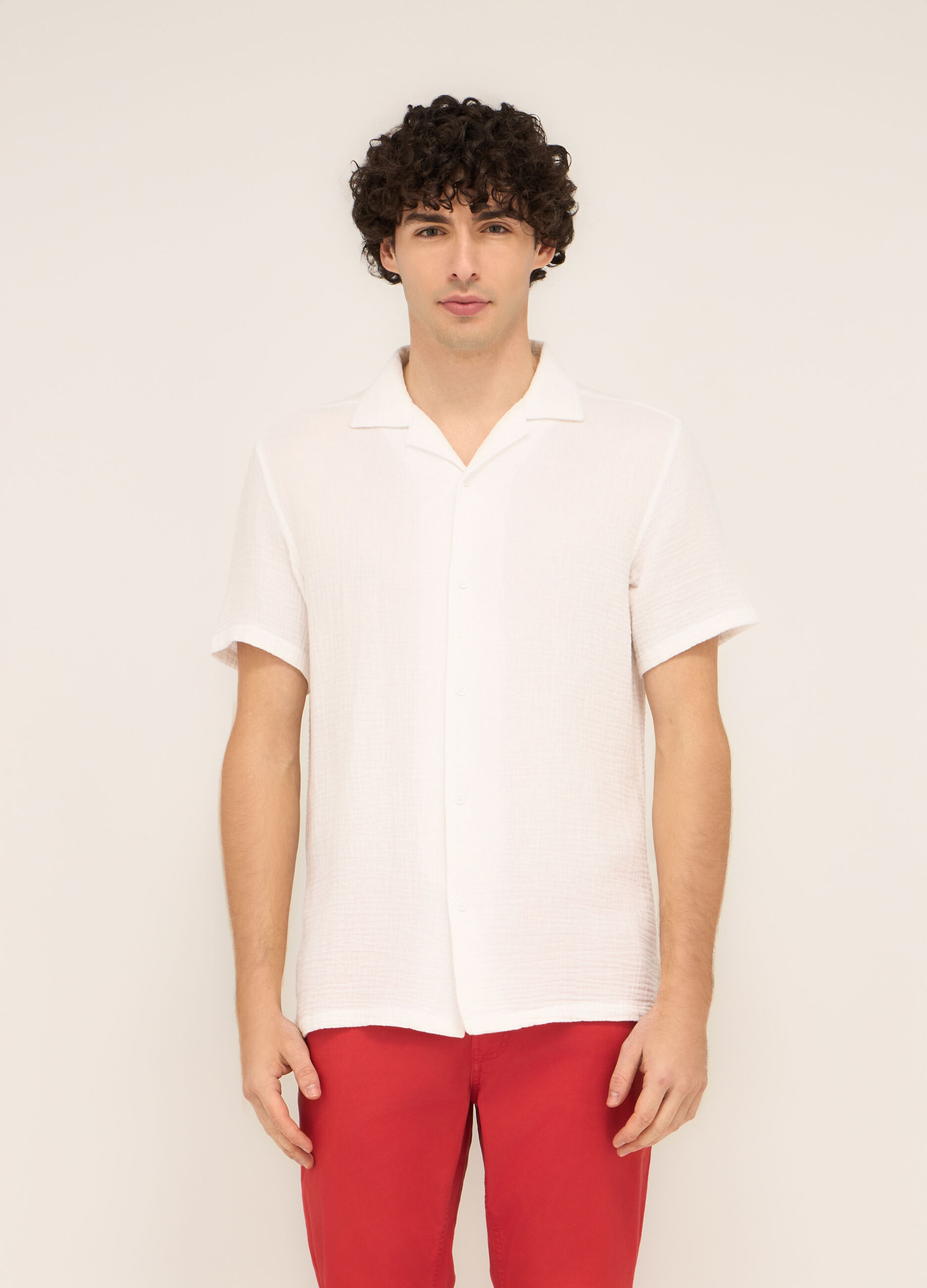 Camicia a maniche corte in garza di cotone uomo _0