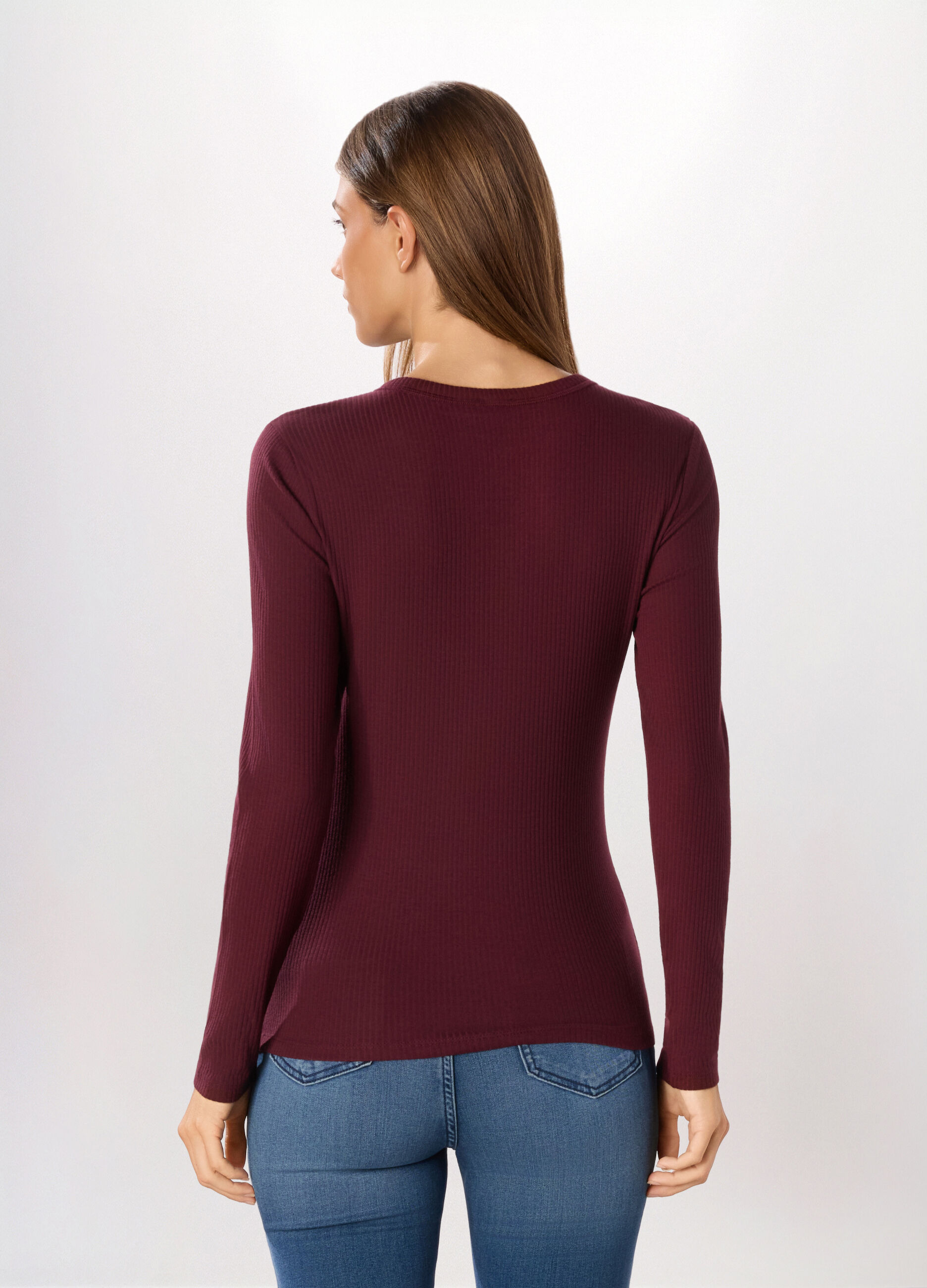 T-shirt in costina di misto cotone stretch donna_0