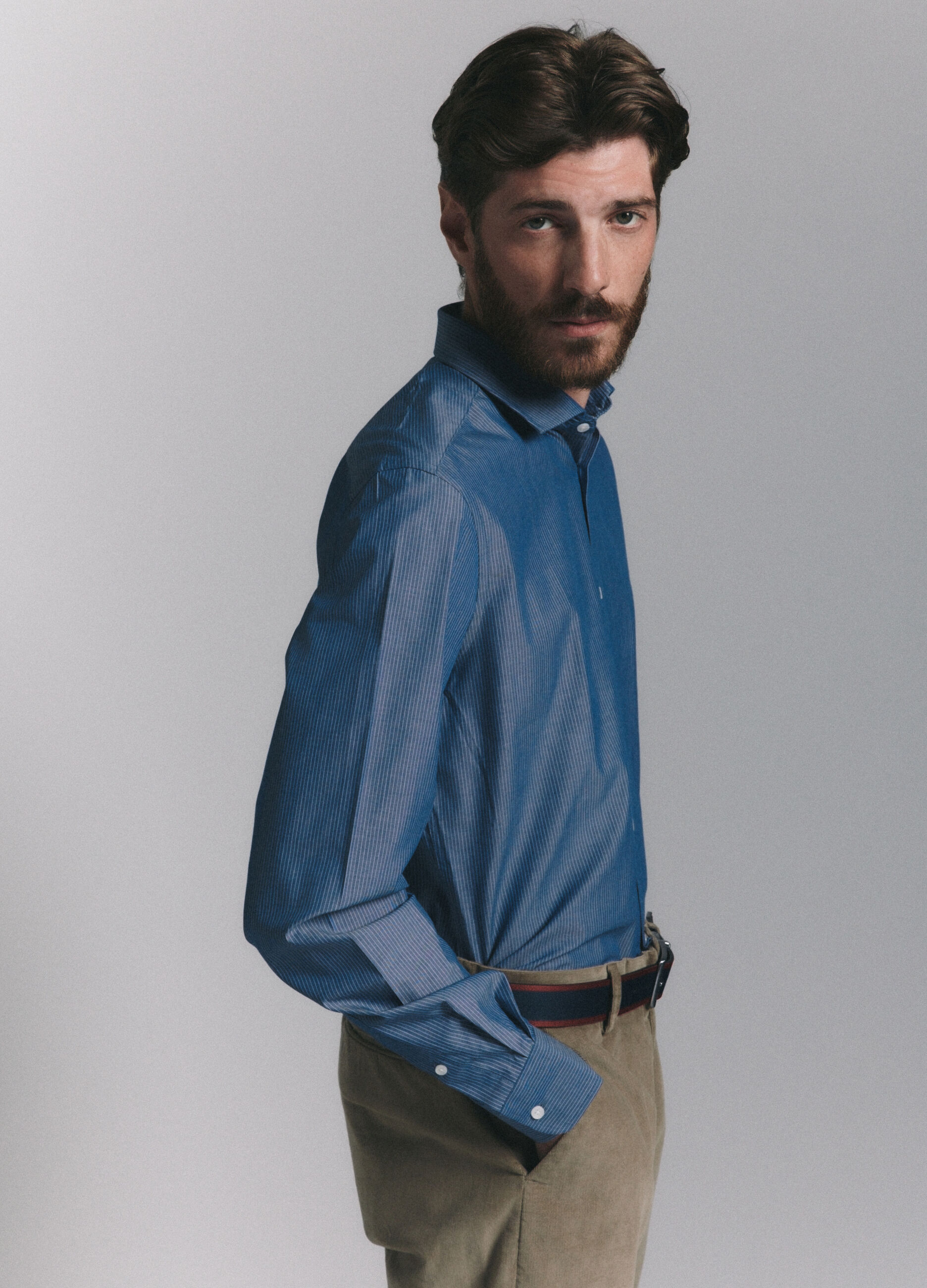 Camicia slim fit in tessuto gessato uomo_3