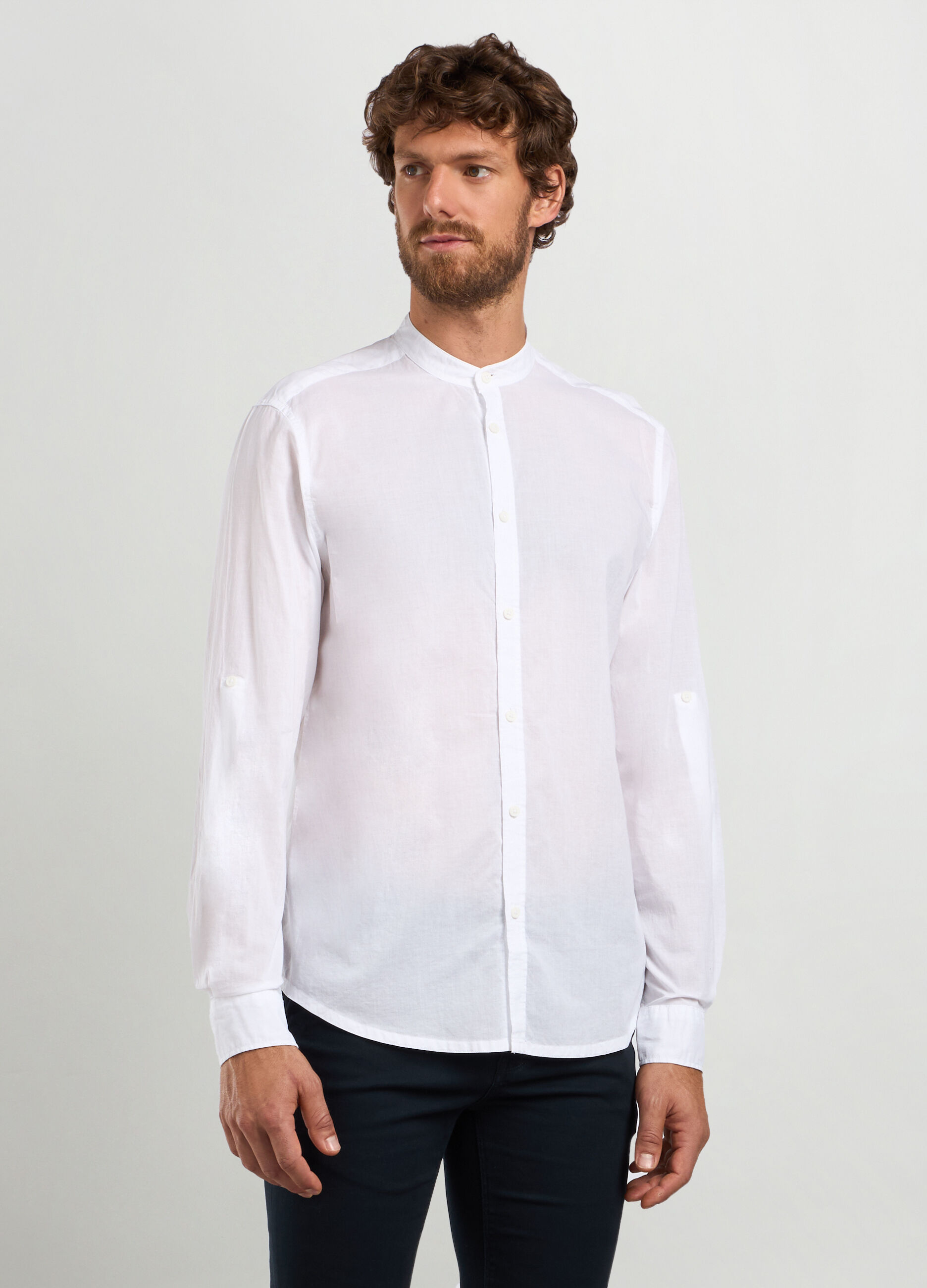 Camicia regular fit colletto coreano in cotone uomo