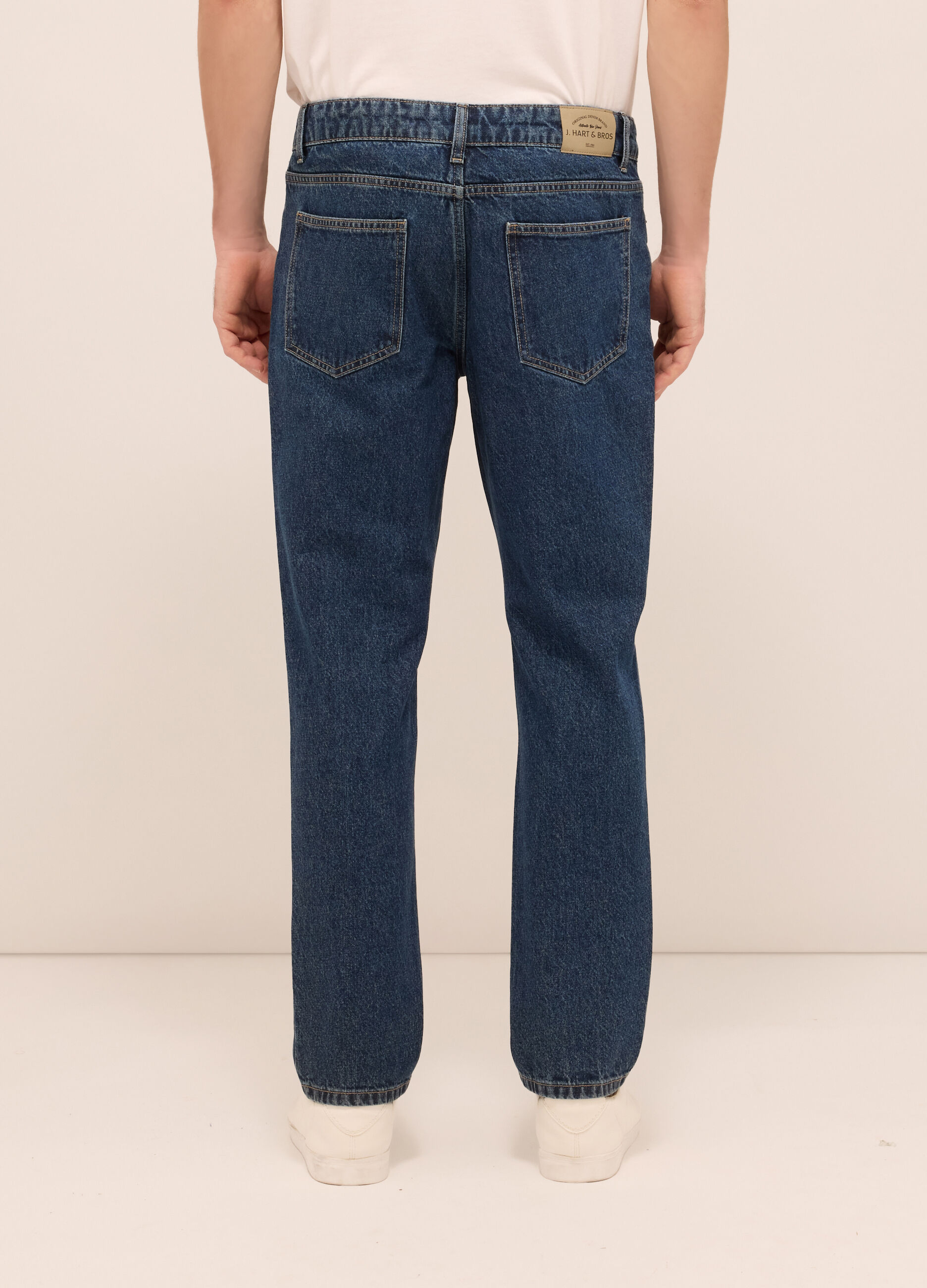 Jeans 5 tasche regular fit in denim di puro cotone uomo_1