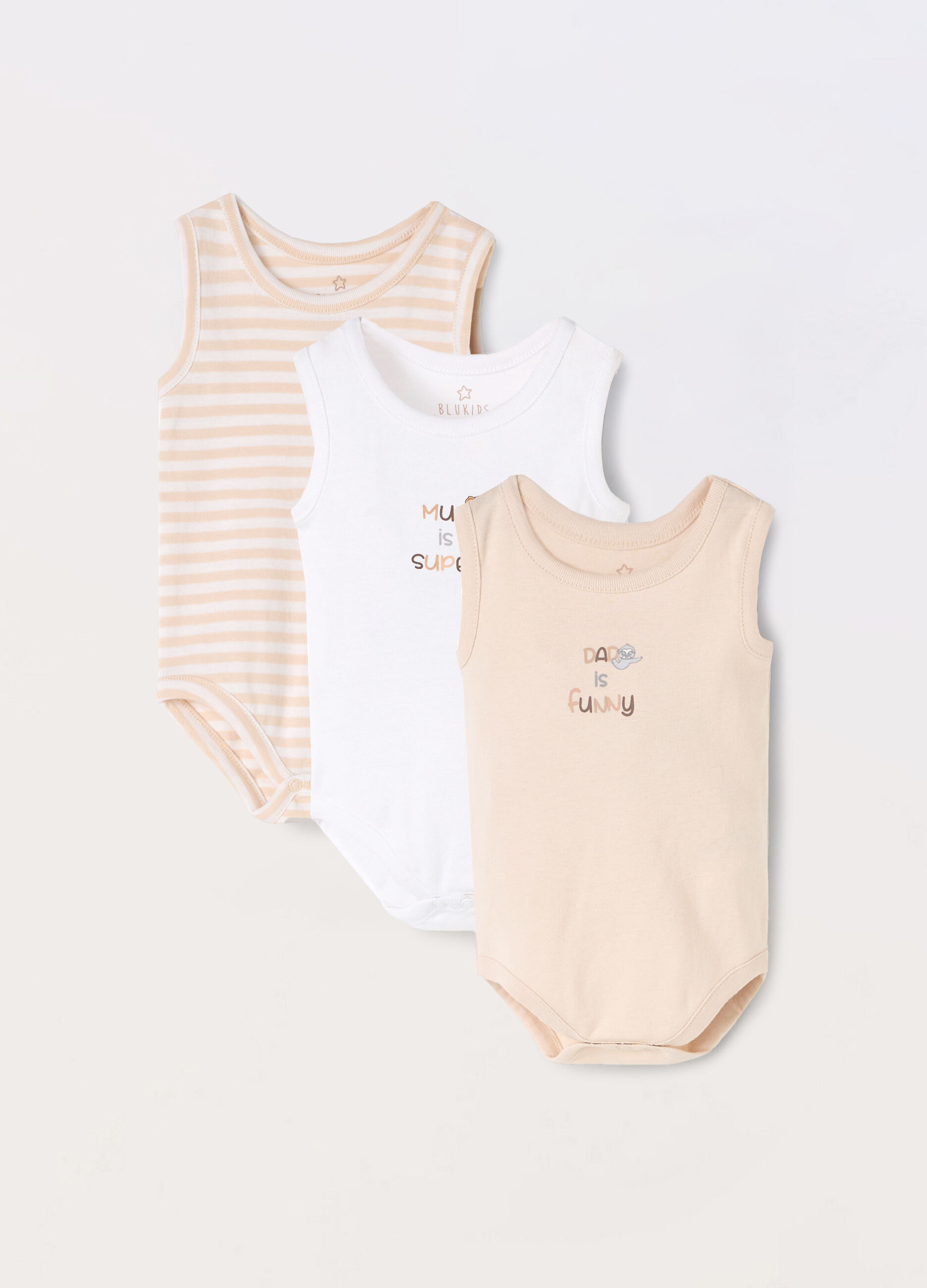 Pack 3 body smanicati in puro cotone neonato_0