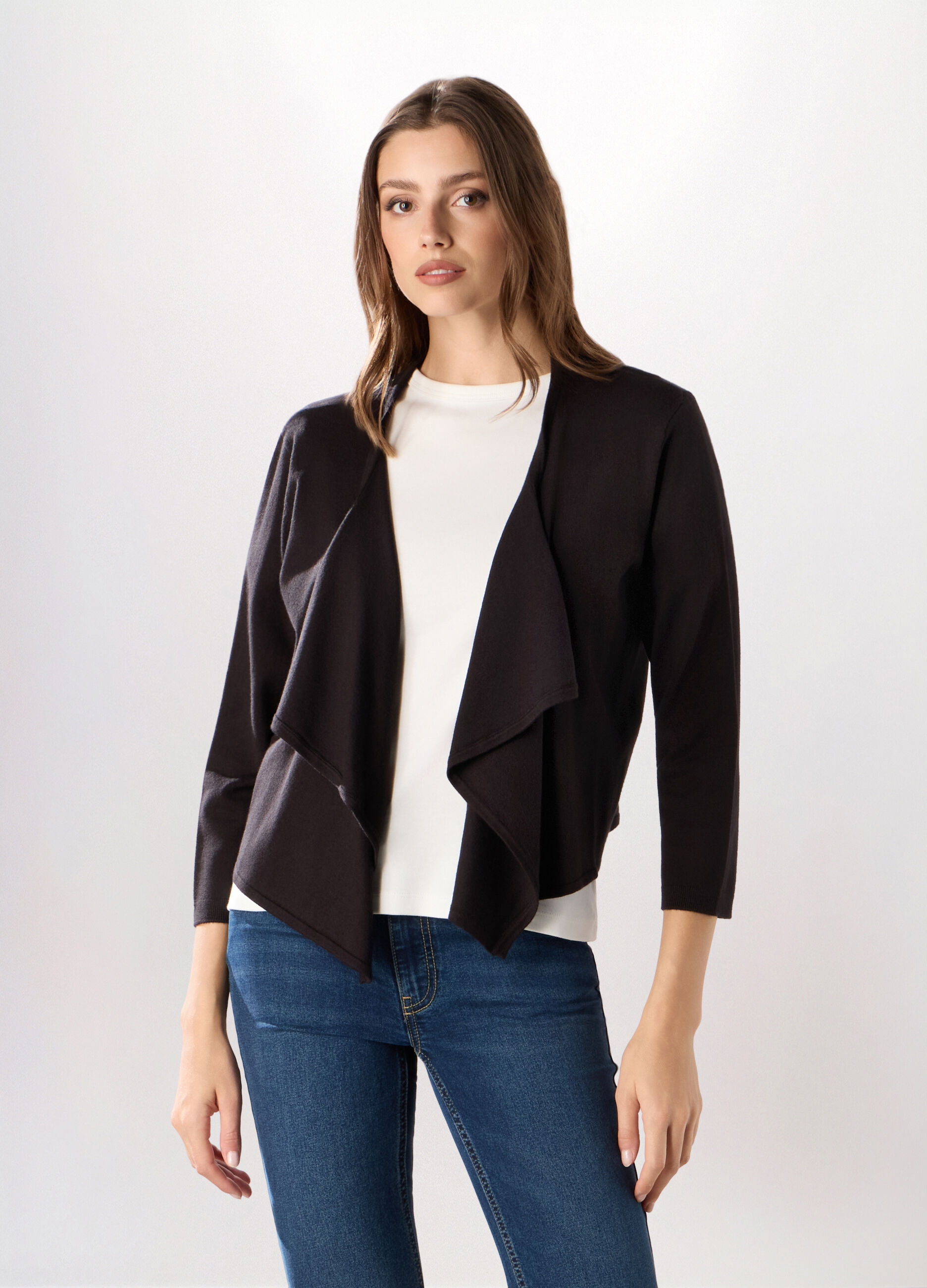 Cardigan aperto sciallato donna_0