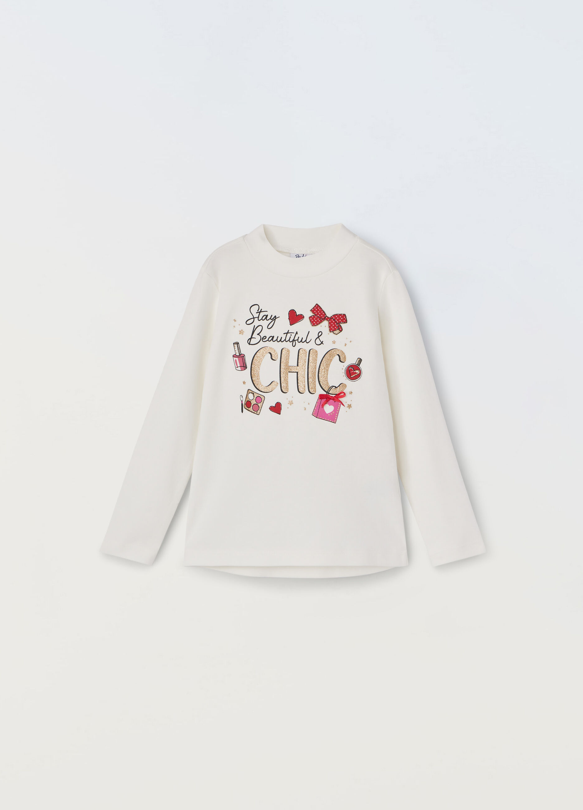 Lupetto in interlock di cotone con stampa glitter bambina_0