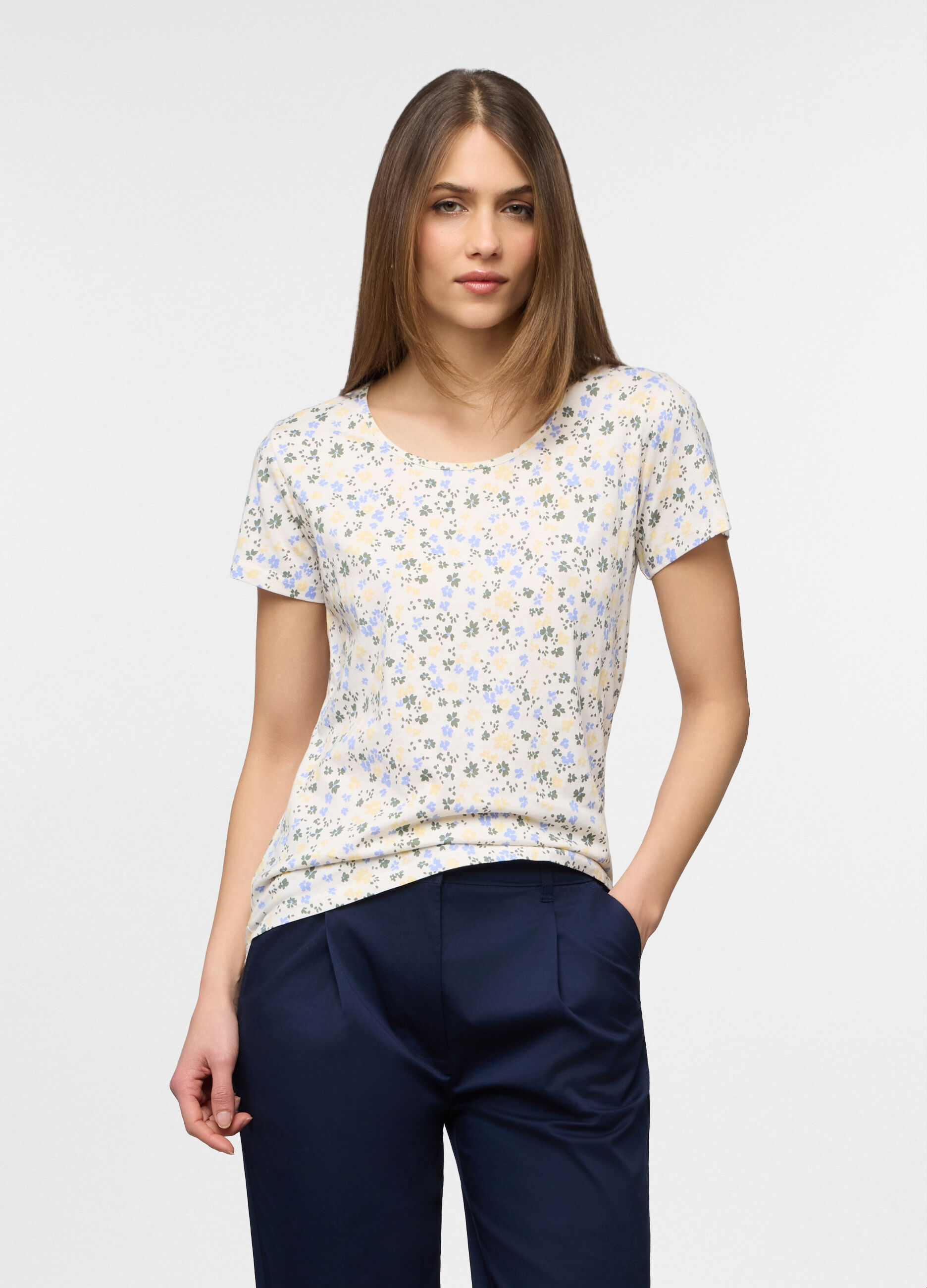 T-shirt girocollo in jersey di puro cotone donna_0