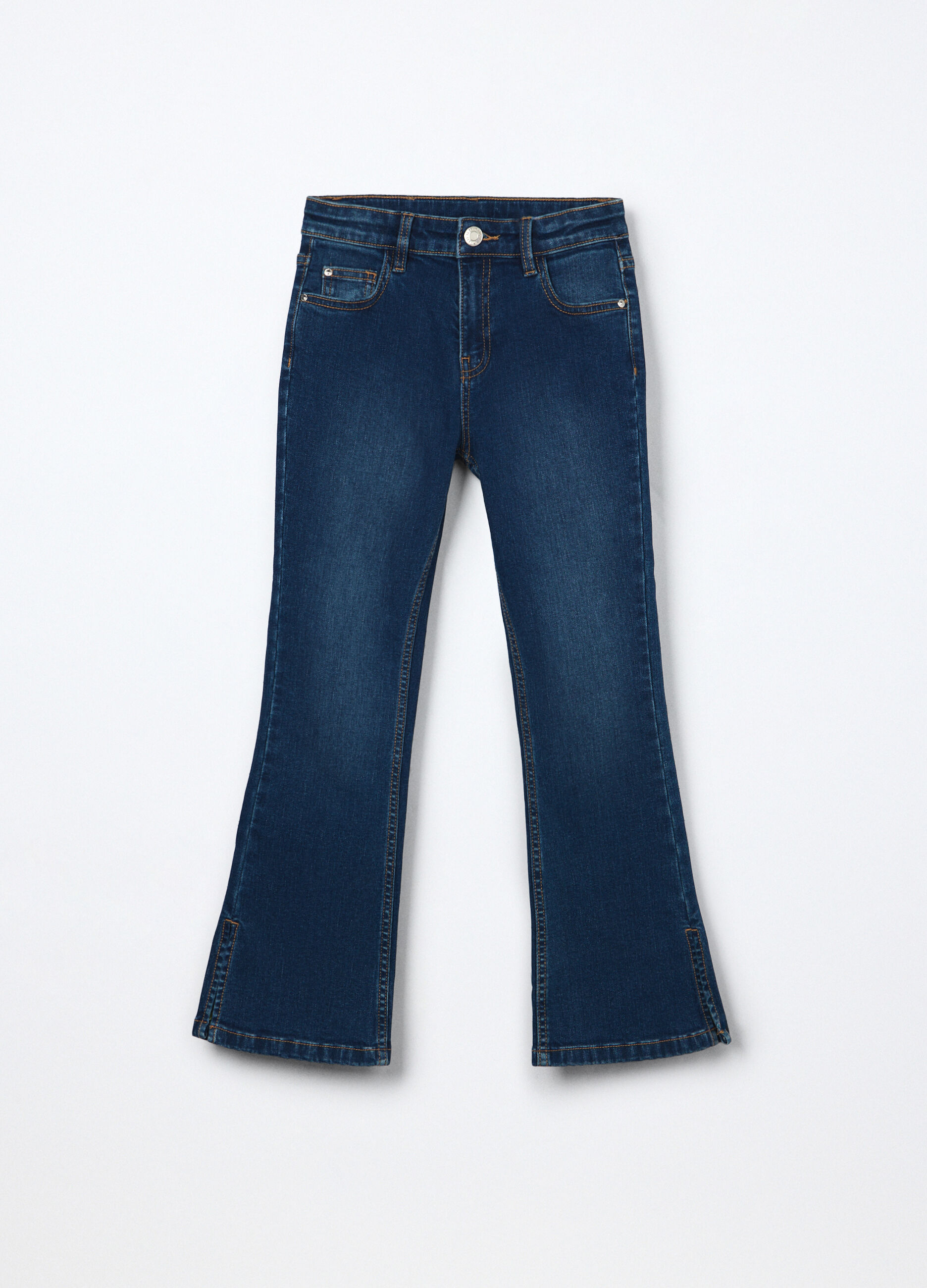 Pantaloni flare fit in denim di cotone stretch ragazza_0
