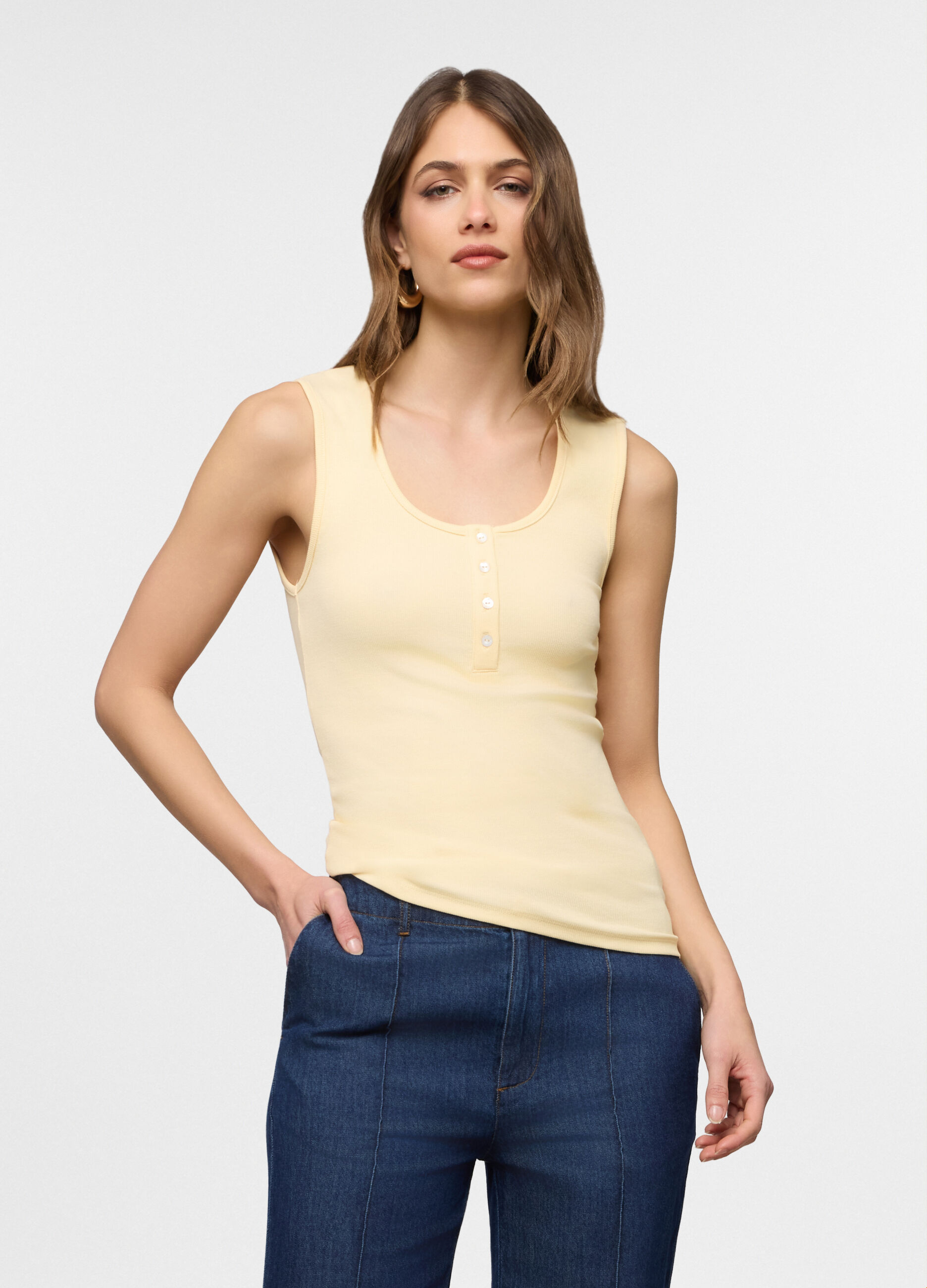 Canotta con scollo rotondo stretch donna_0