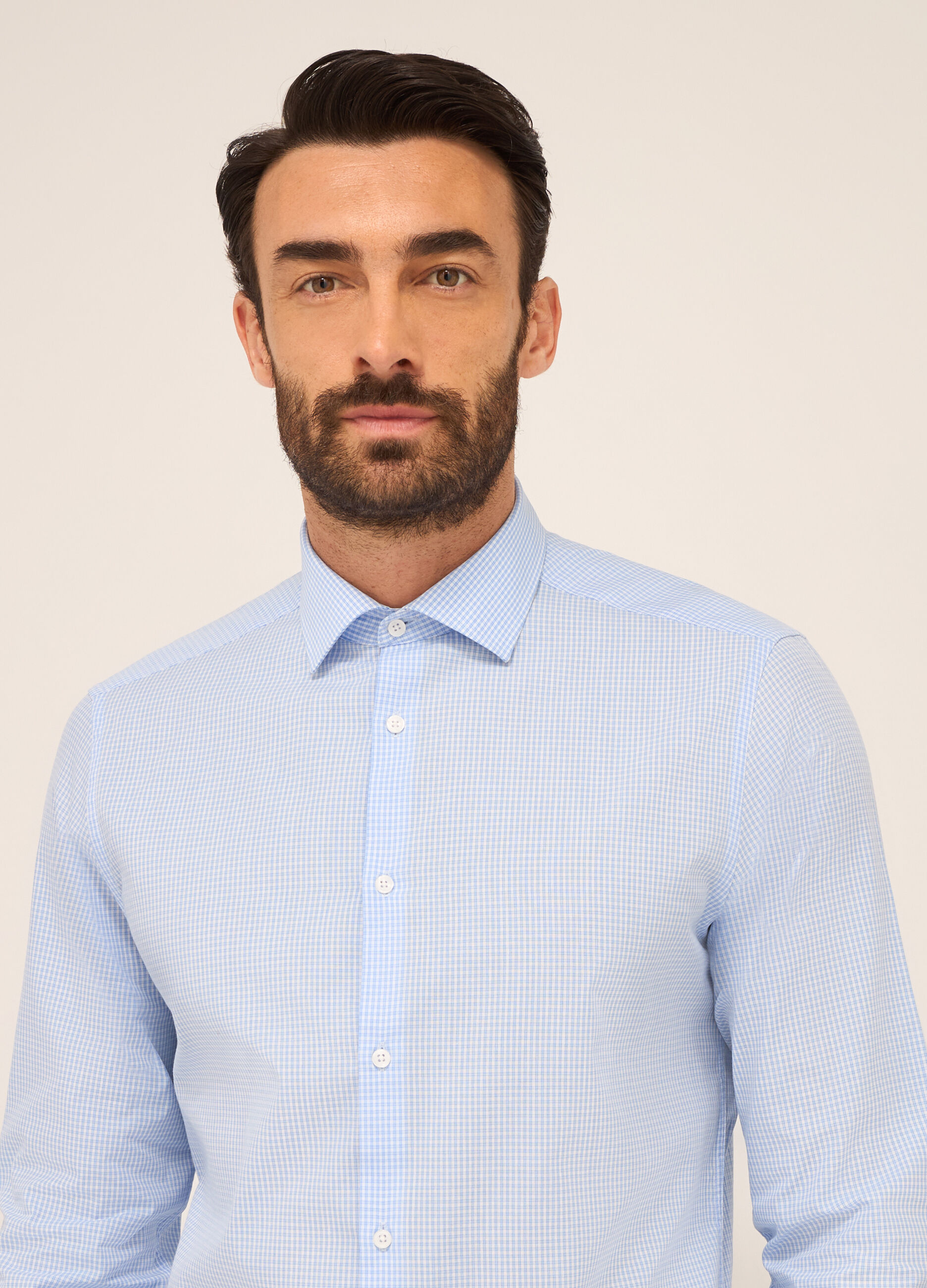 Camicia slim fit in misto cotone a quadretti uomo_2