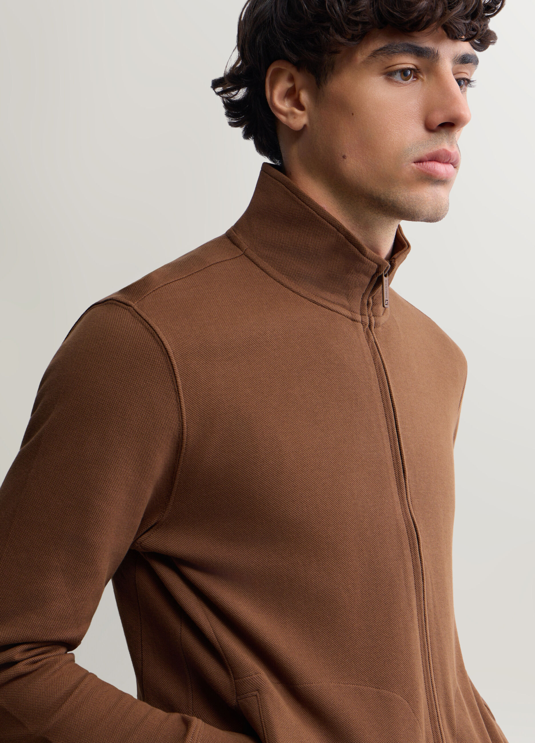 Felpa con zip in interlock di cotone uomo_2