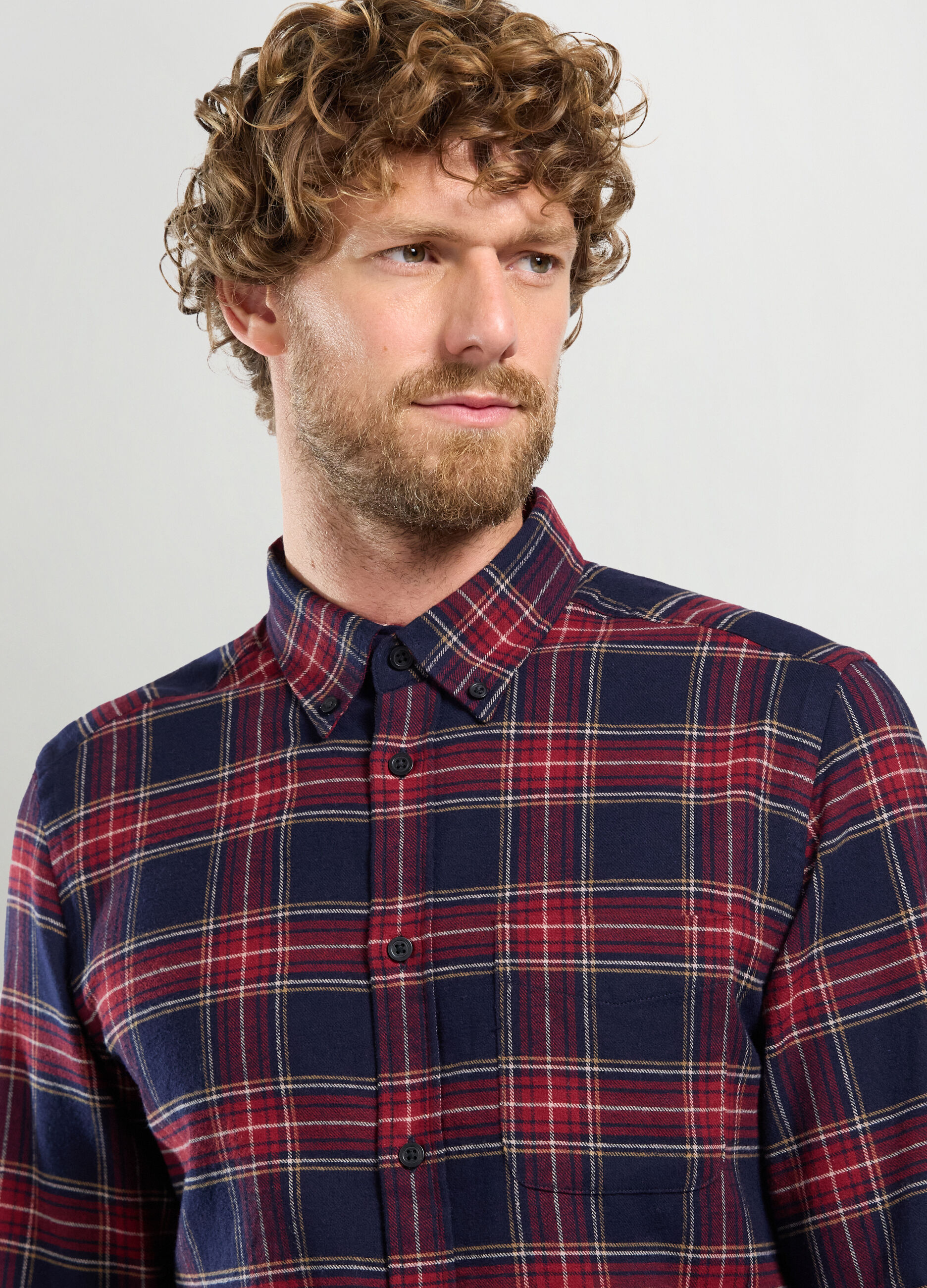 Camicia regular fit con colletto button-down in flanella uomo_2