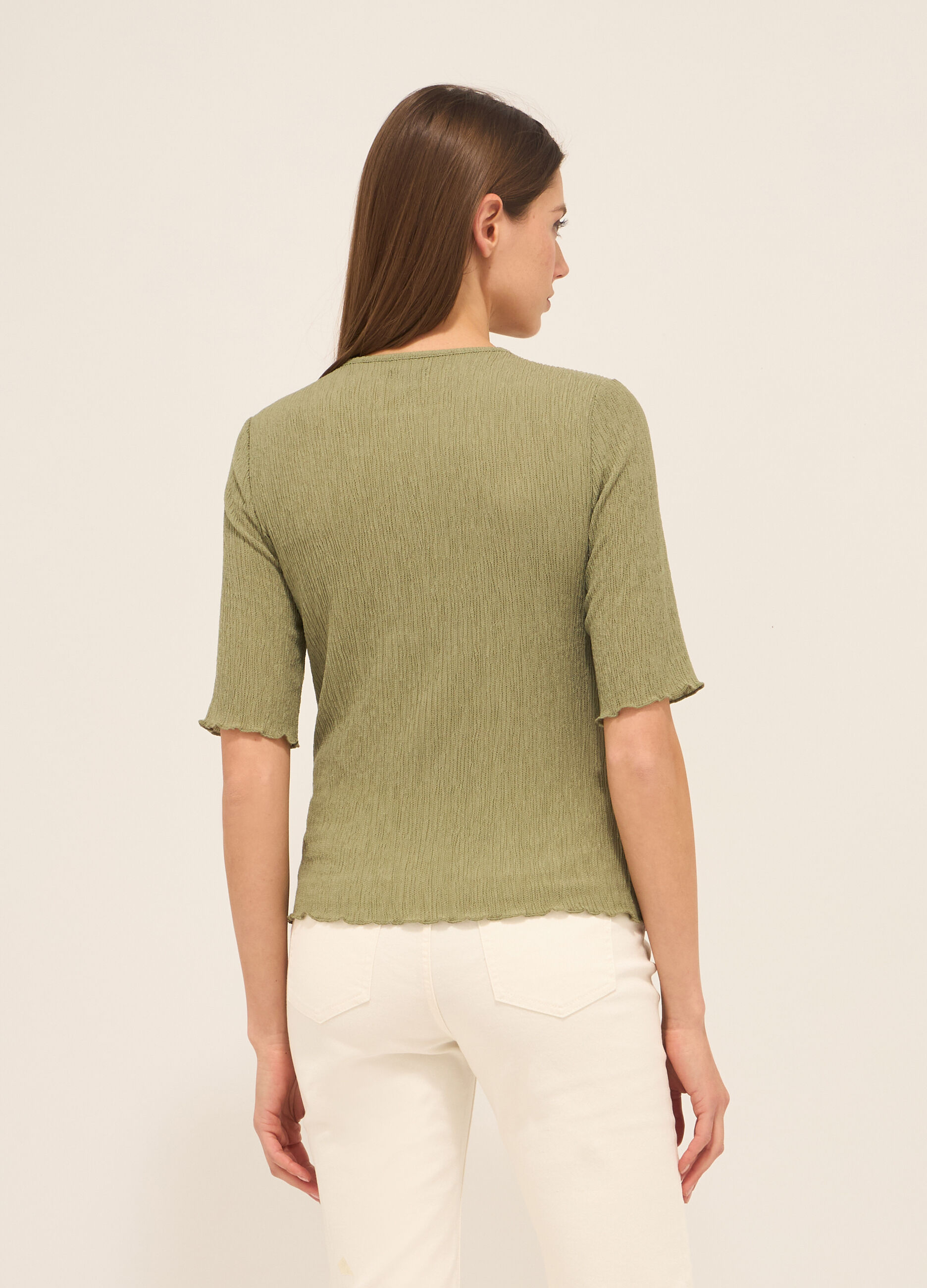 T-shirt in misto viscosa crinkle donna_1