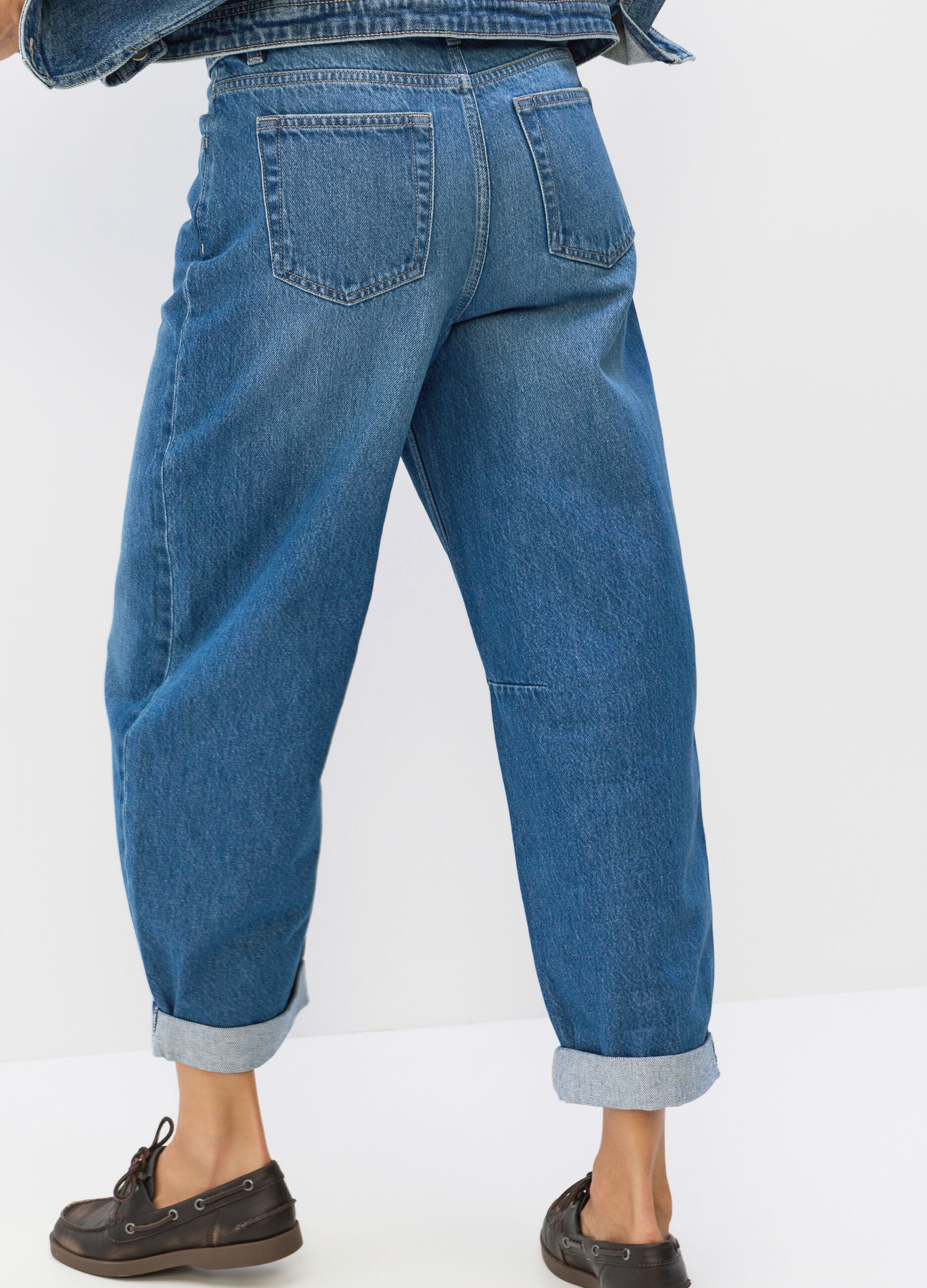 Pantaloni Barrel Fit in denim di puro cotone donna_1